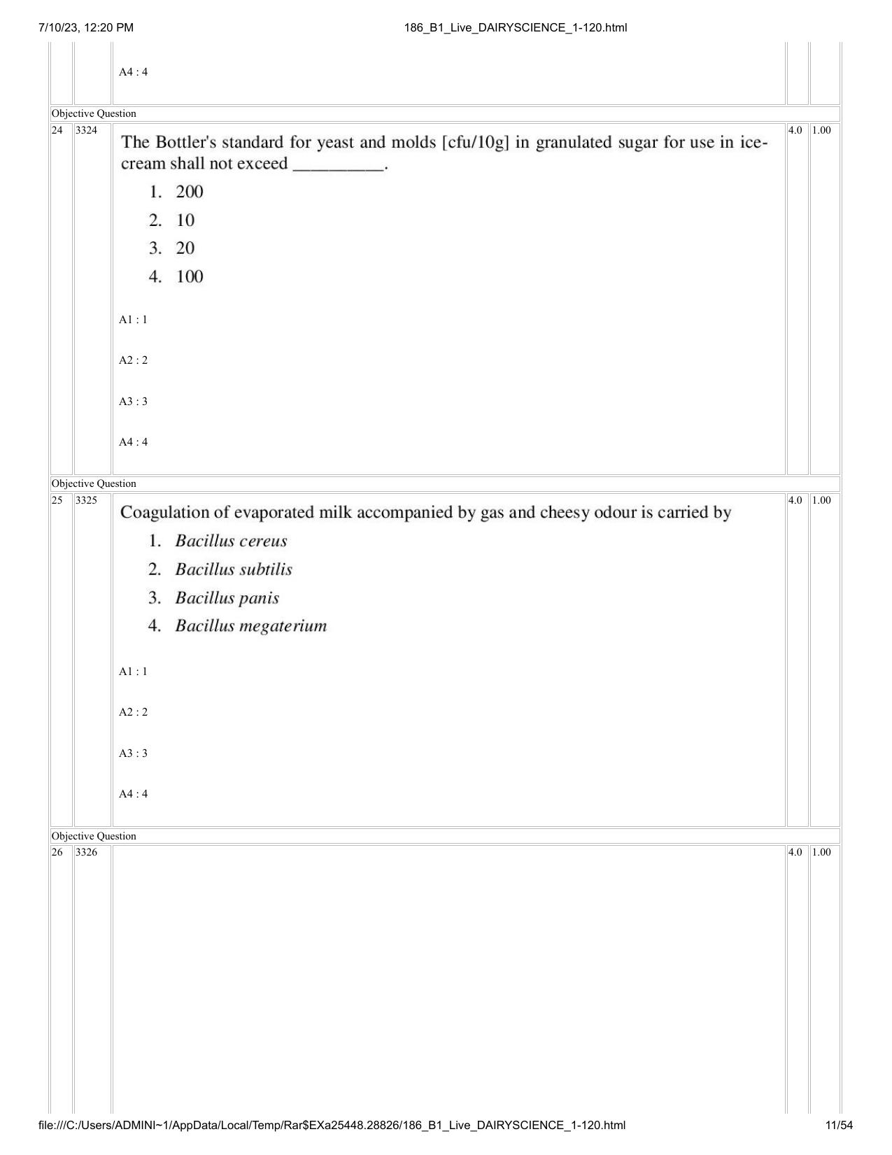 ICAR AIEEA PG 2023 DAIRY SCIENCE Question Paper - Page 11
