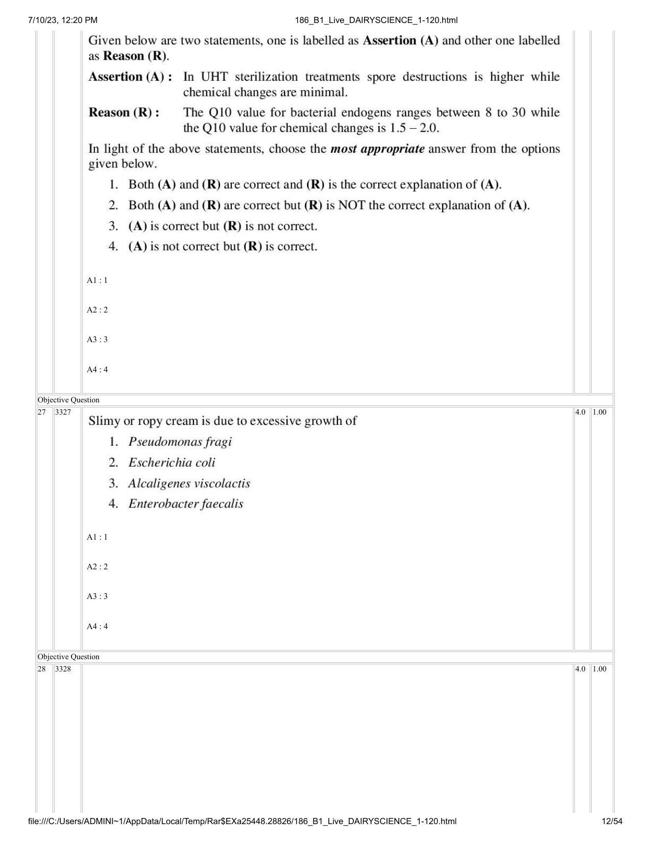 ICAR AIEEA PG 2023 DAIRY SCIENCE Question Paper - Page 12