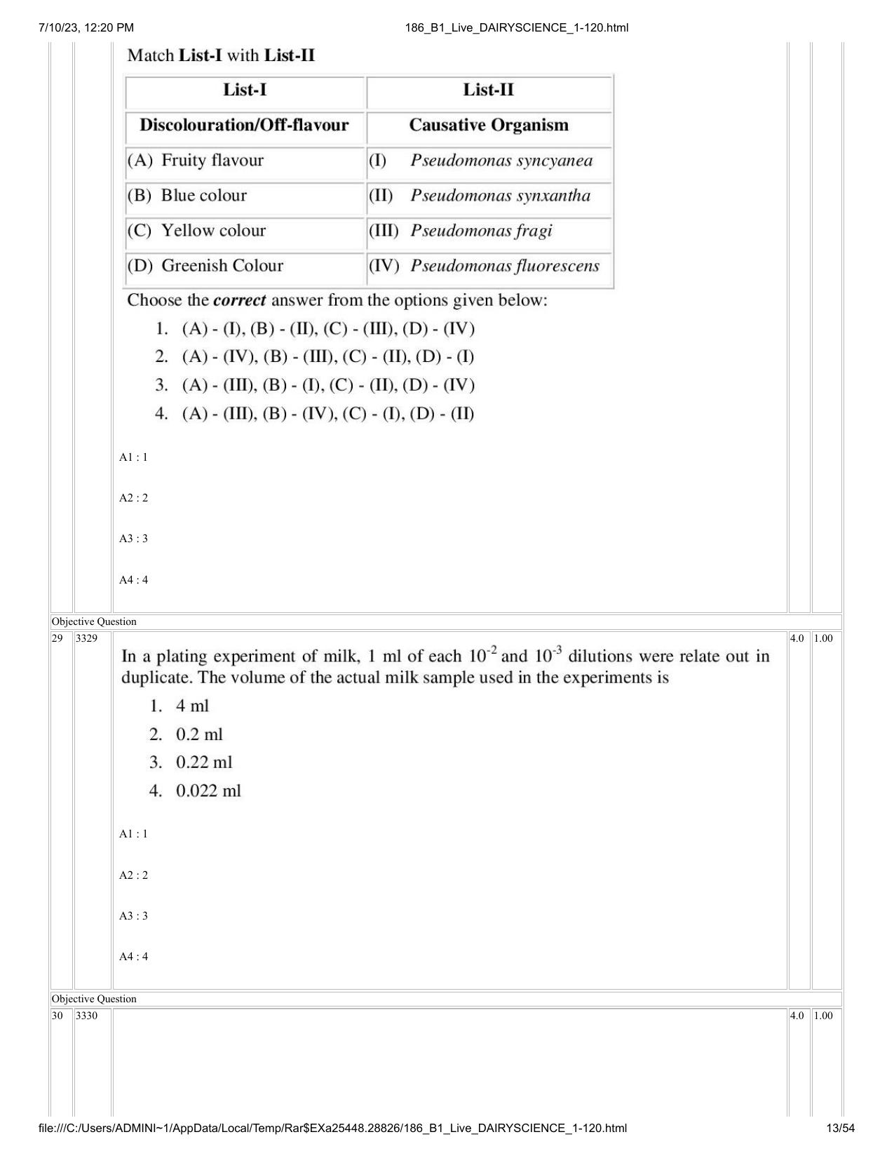 ICAR AIEEA PG 2023 DAIRY SCIENCE Question Paper - Page 13