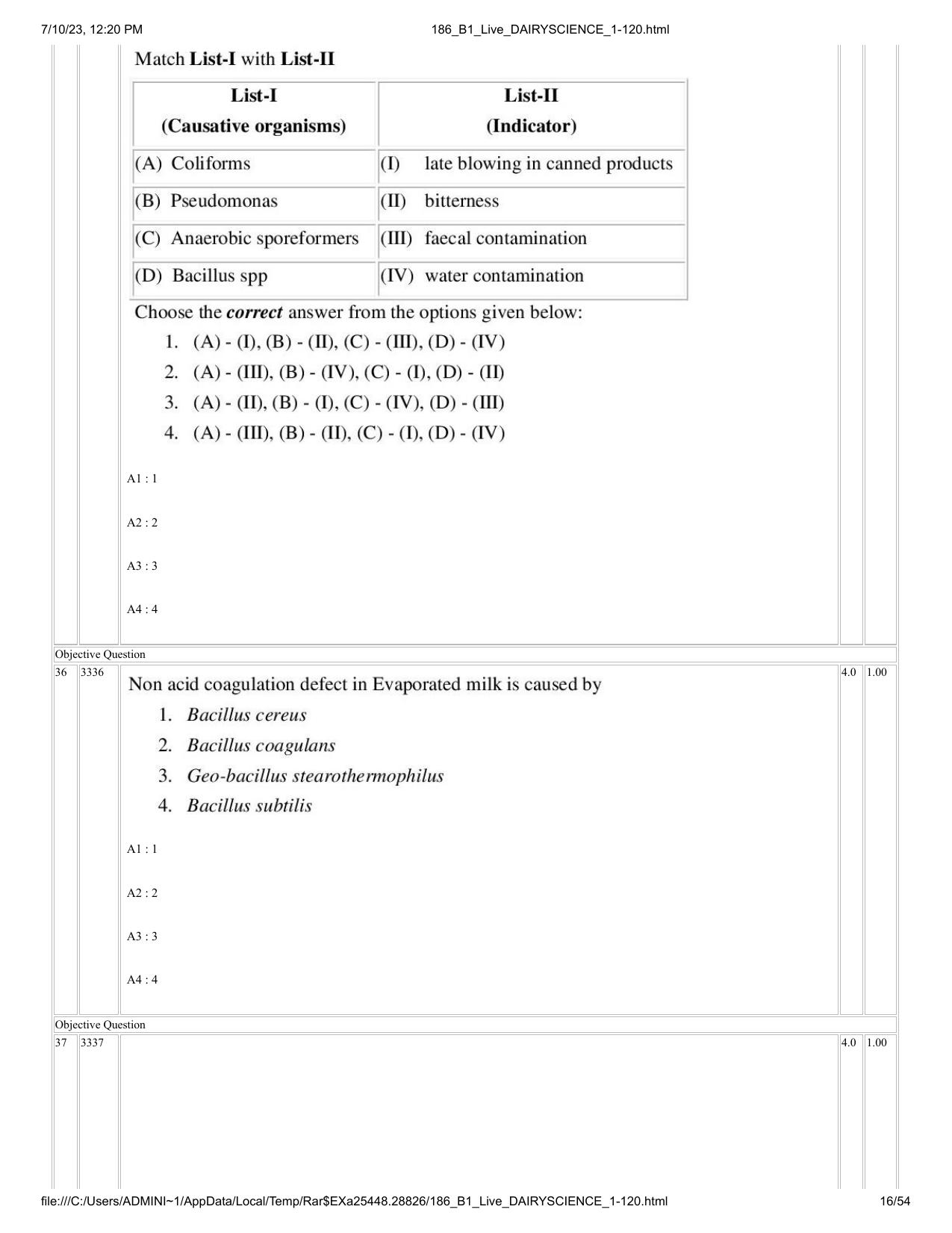 ICAR AIEEA PG 2023 DAIRY SCIENCE Question Paper - Page 16