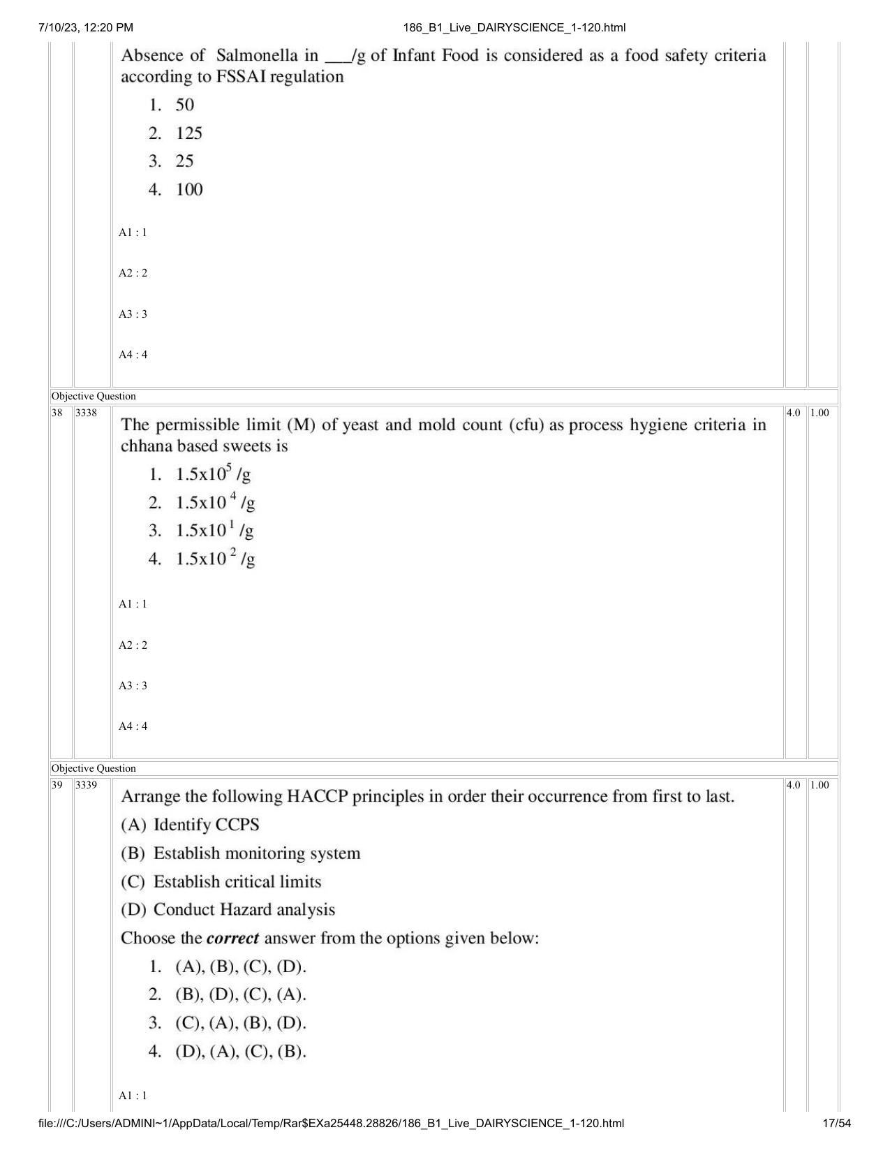 ICAR AIEEA PG 2023 DAIRY SCIENCE Question Paper - Page 17
