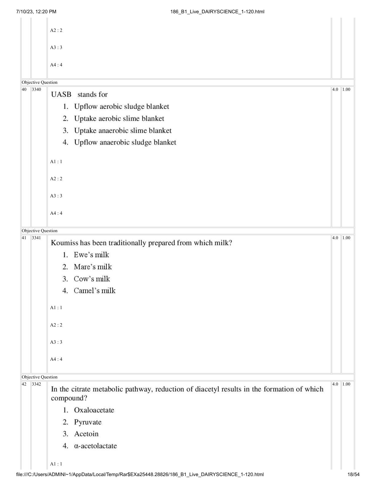 ICAR AIEEA PG 2023 DAIRY SCIENCE Question Paper - Page 18