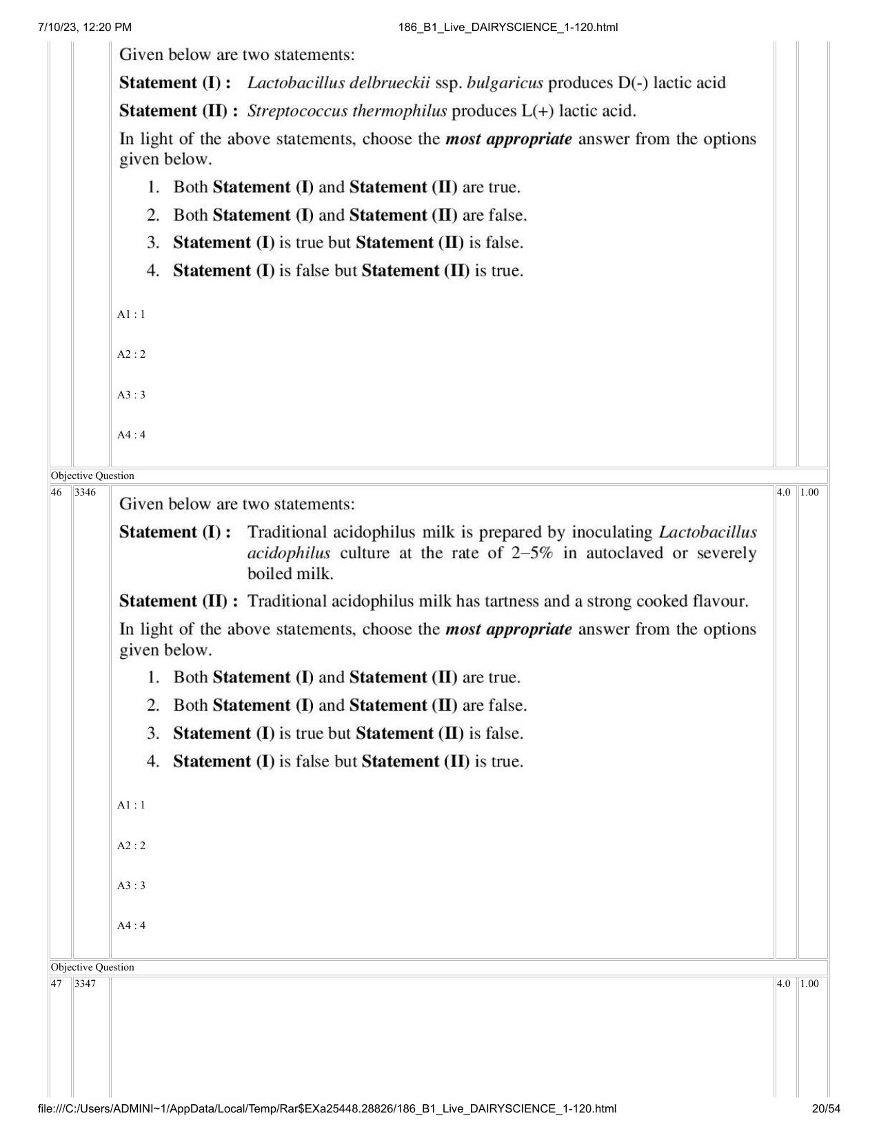 ICAR AIEEA PG 2023 DAIRY SCIENCE Question Paper - Page 20