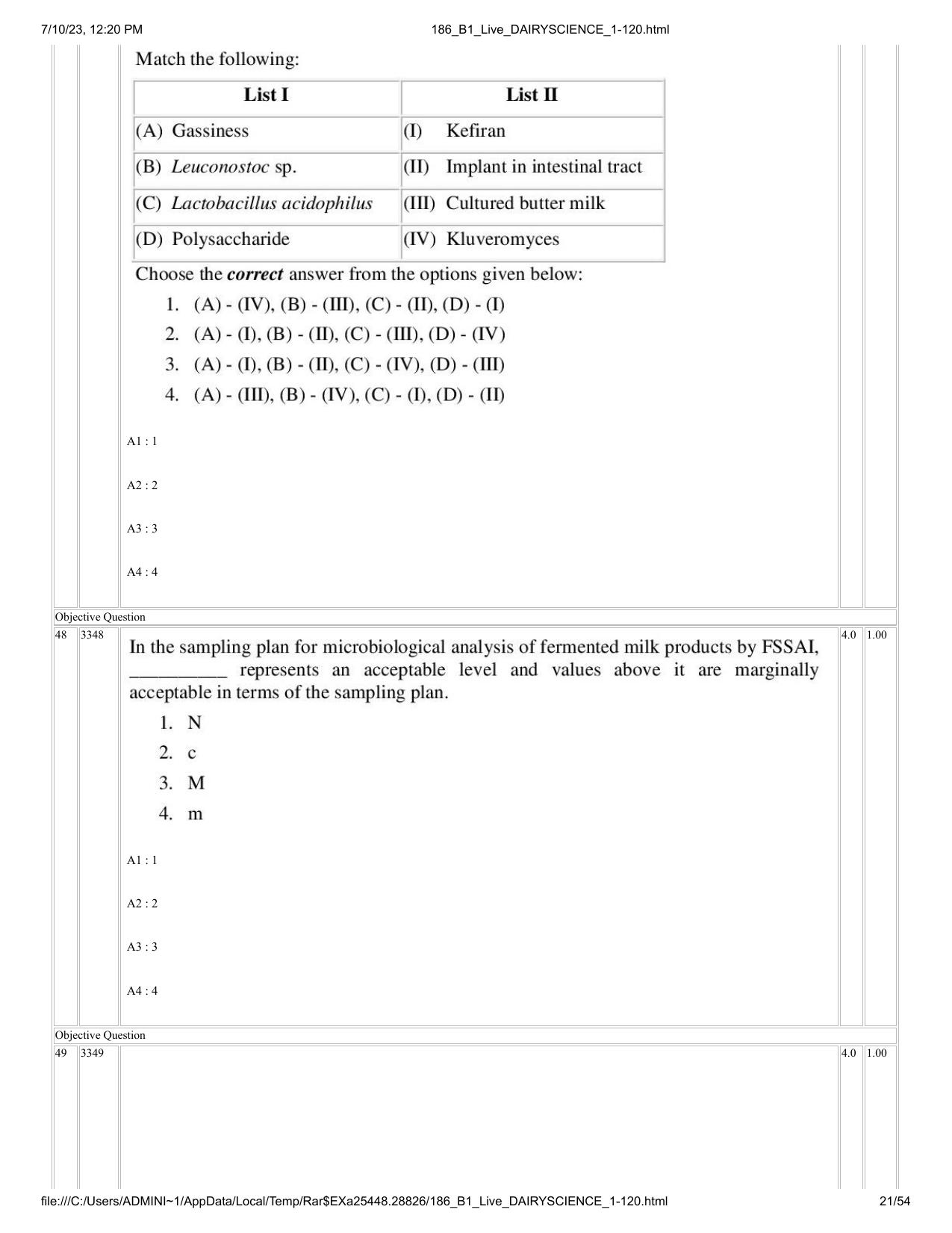 ICAR AIEEA PG 2023 DAIRY SCIENCE Question Paper - Page 21