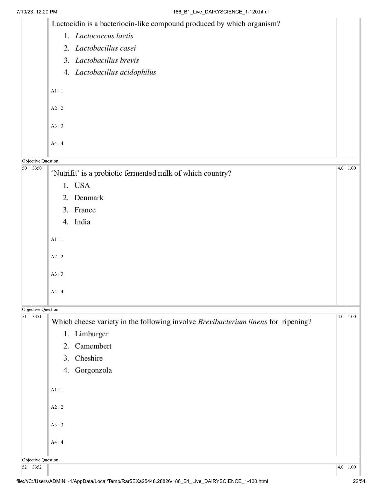 ICAR AIEEA PG 2023 DAIRY SCIENCE Question Paper - Page 22