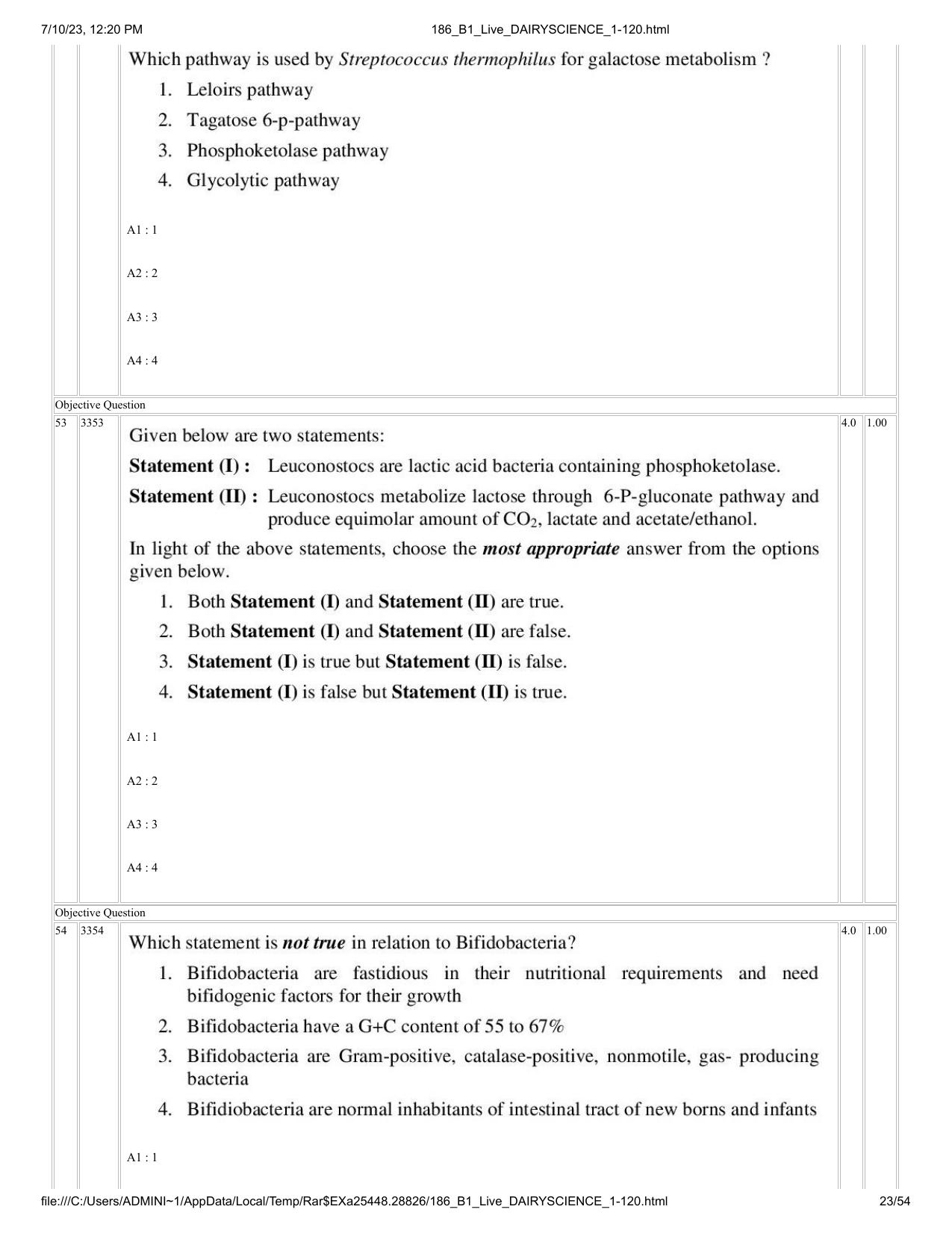 ICAR AIEEA PG 2023 DAIRY SCIENCE Question Paper - Page 23