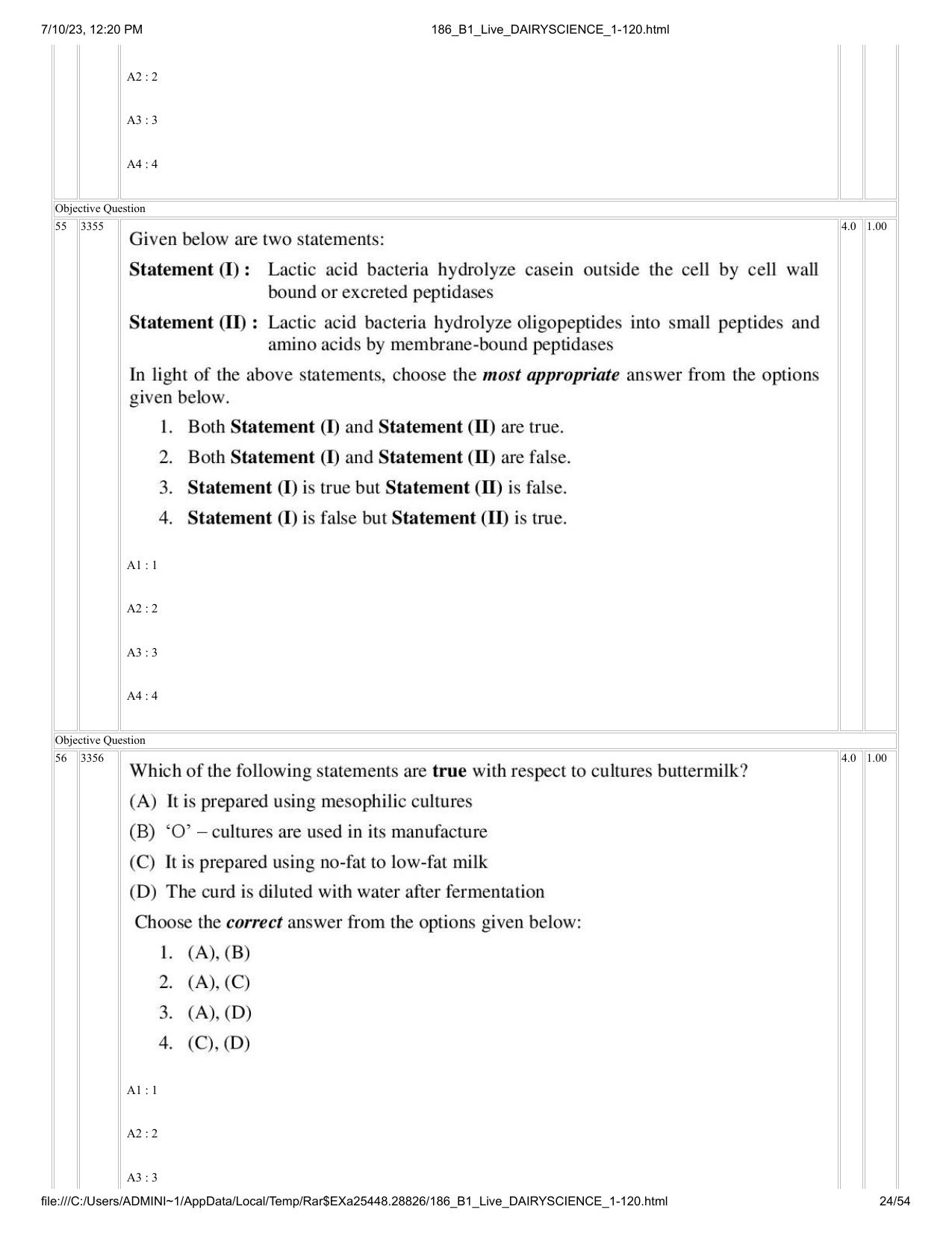 ICAR AIEEA PG 2023 DAIRY SCIENCE Question Paper - Page 24