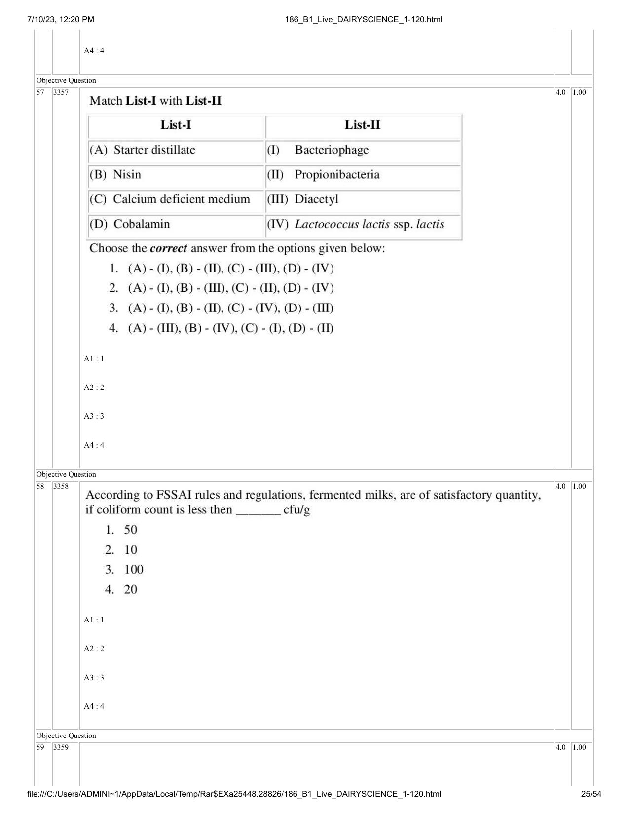 ICAR AIEEA PG 2023 DAIRY SCIENCE Question Paper - Page 25