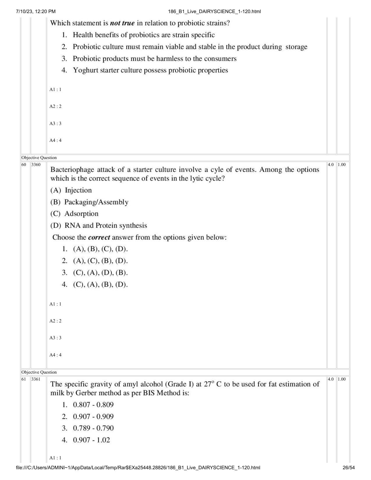 ICAR AIEEA PG 2023 DAIRY SCIENCE Question Paper - Page 26