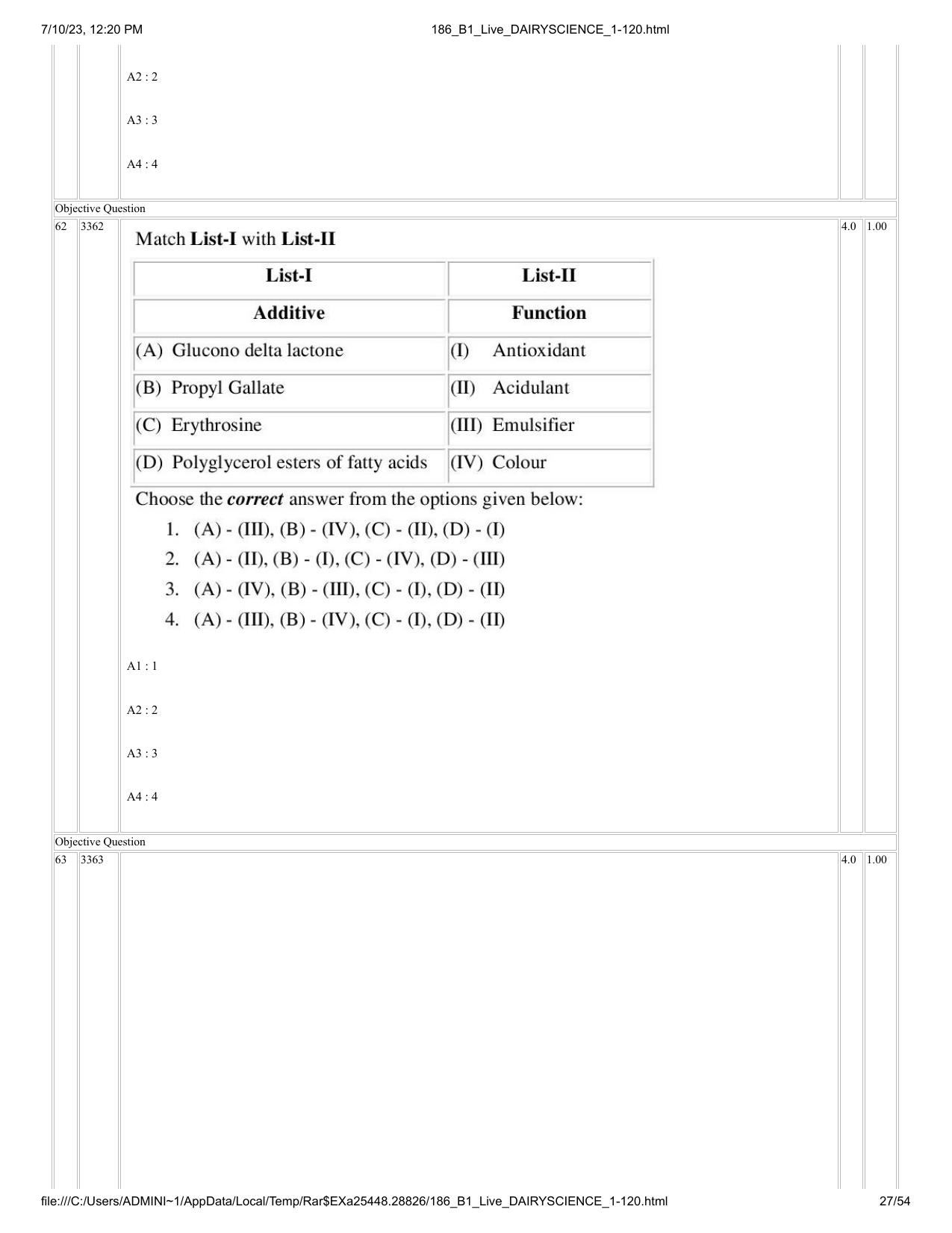 ICAR AIEEA PG 2023 DAIRY SCIENCE Question Paper - Page 27
