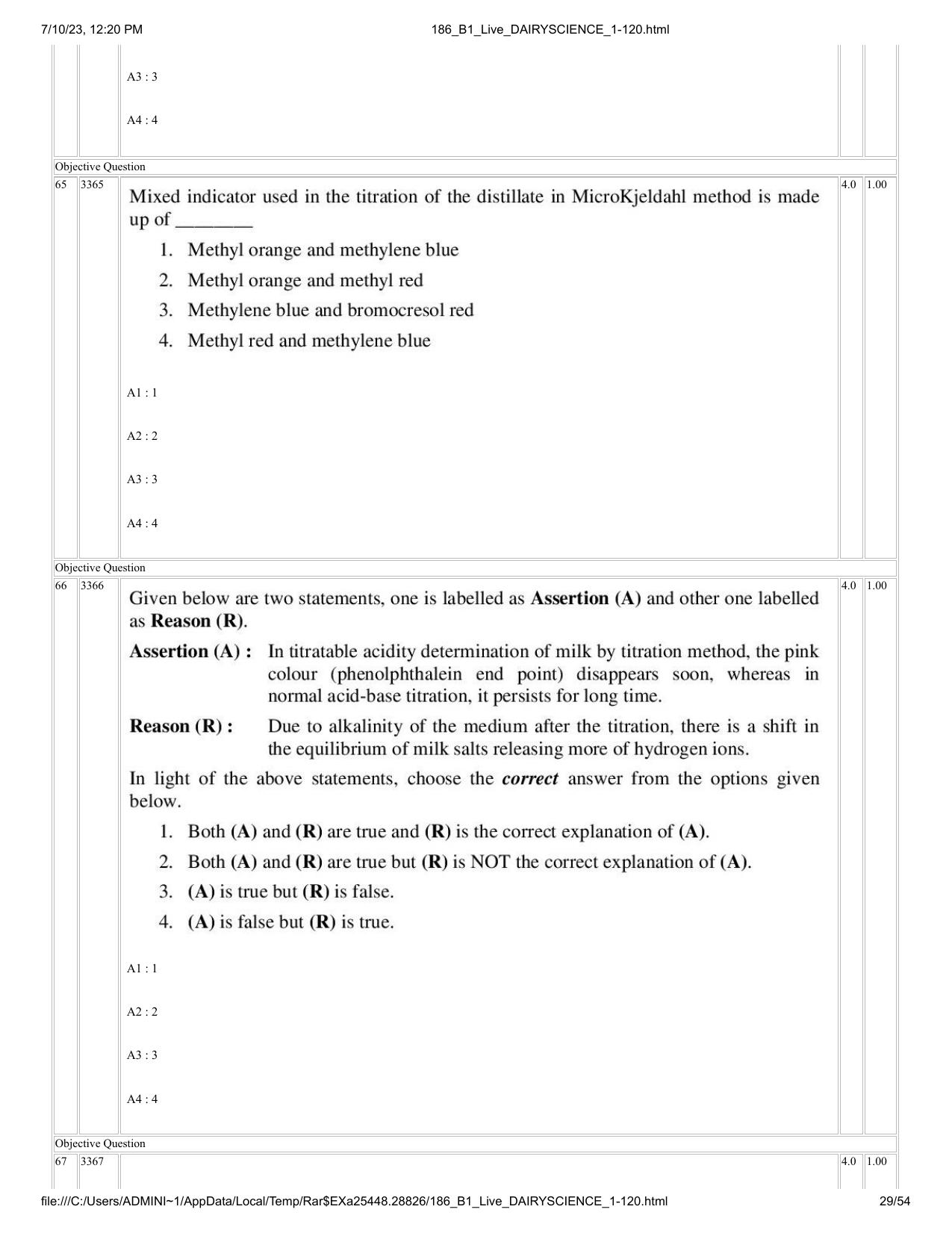 ICAR AIEEA PG 2023 DAIRY SCIENCE Question Paper - Page 29
