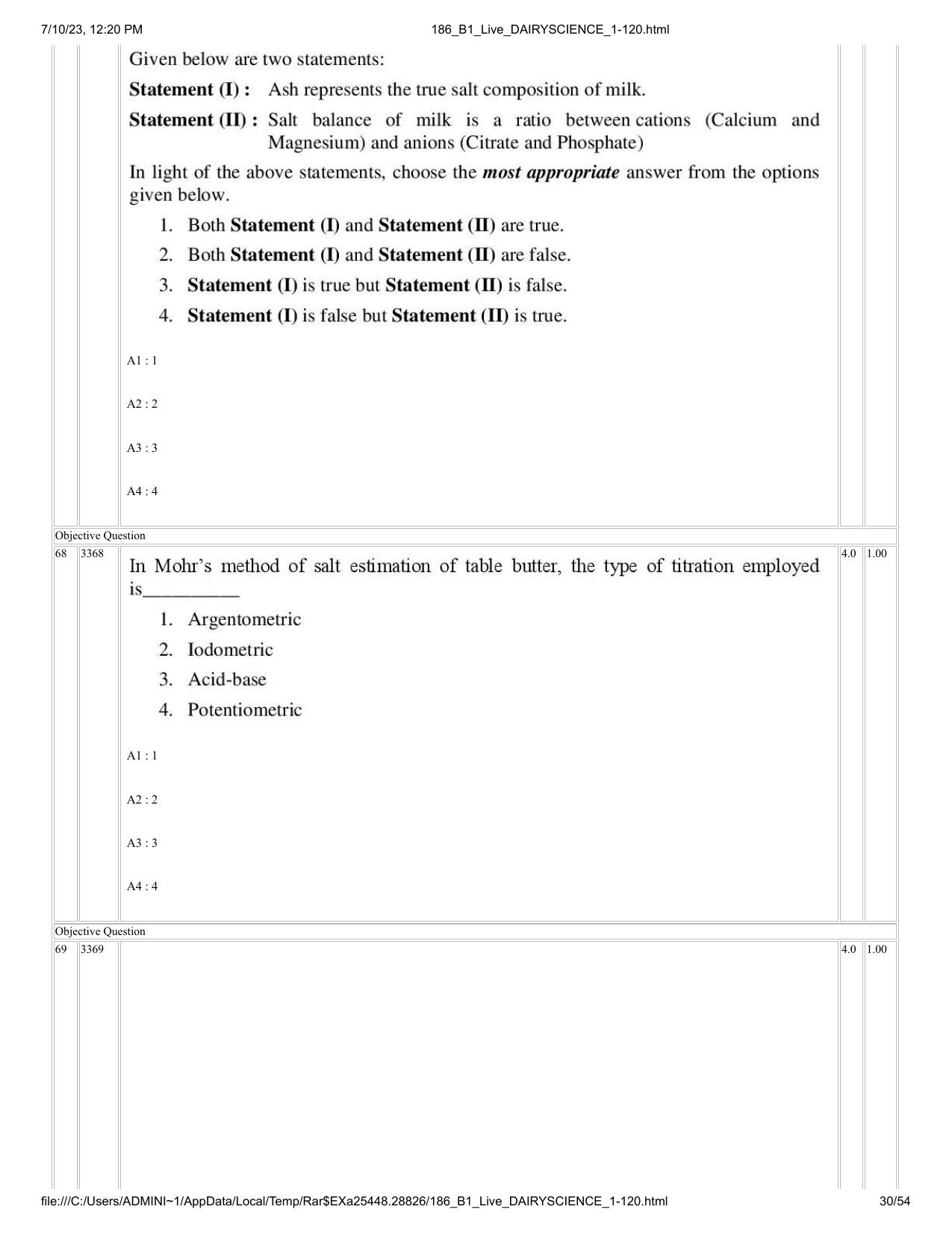 ICAR AIEEA PG 2023 DAIRY SCIENCE Question Paper - Page 30