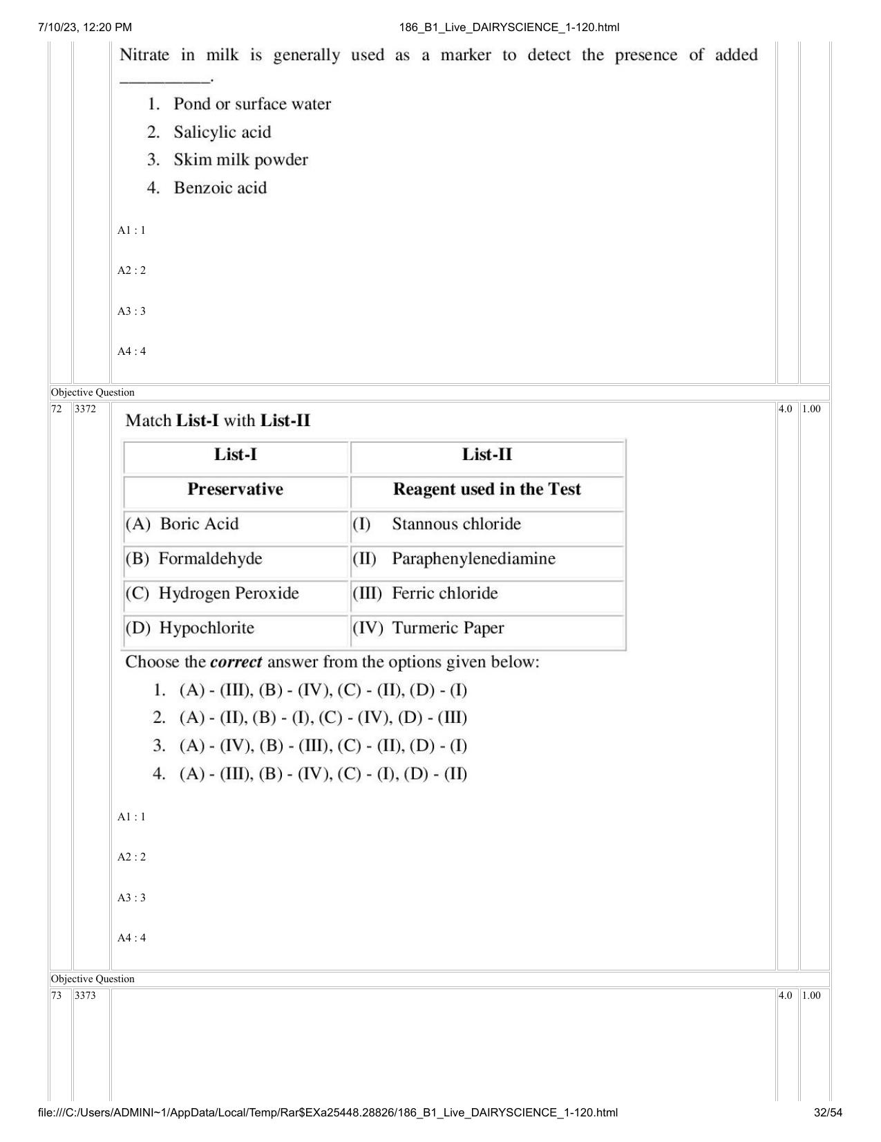 ICAR AIEEA PG 2023 DAIRY SCIENCE Question Paper - Page 32