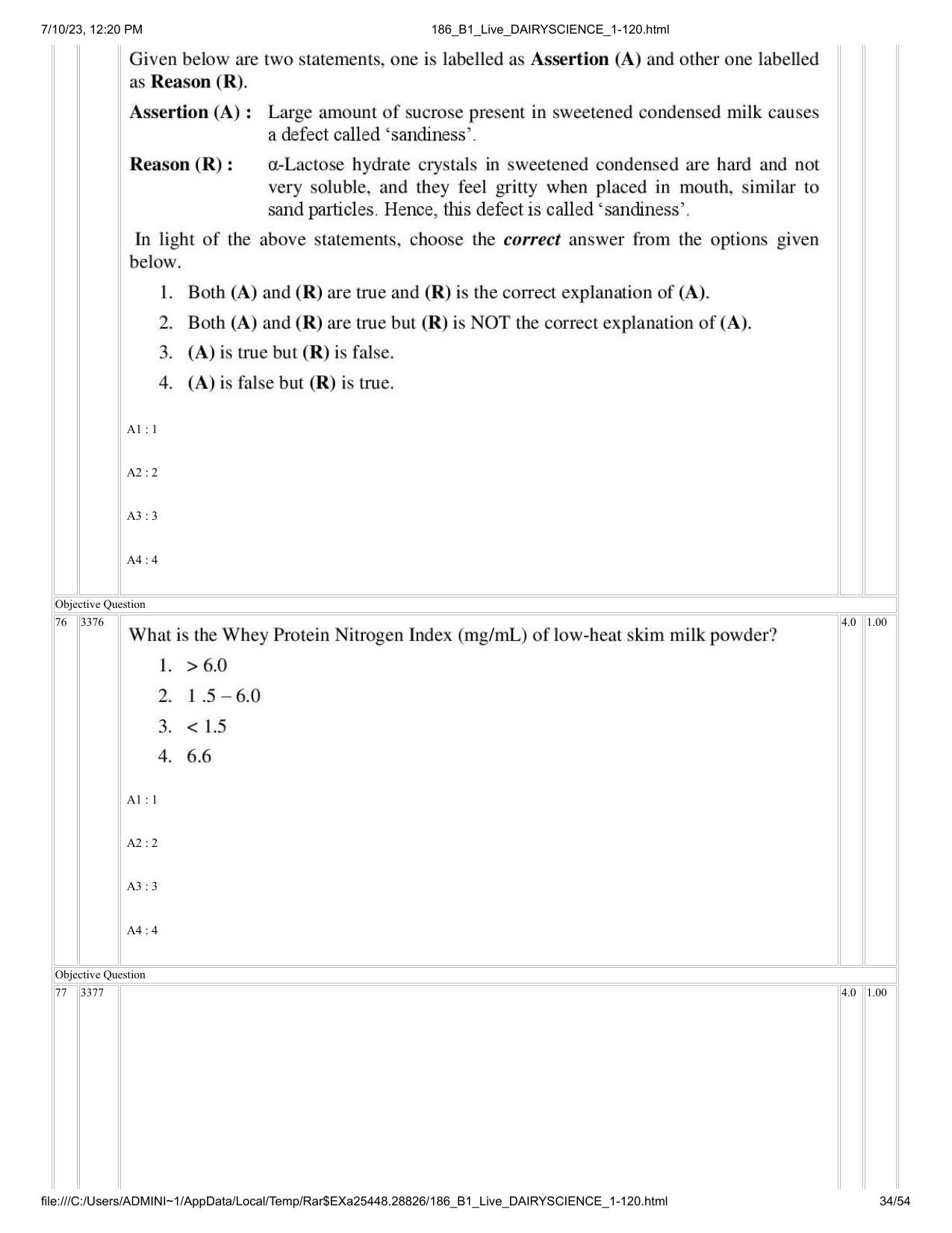 ICAR AIEEA PG 2023 DAIRY SCIENCE Question Paper - Page 34