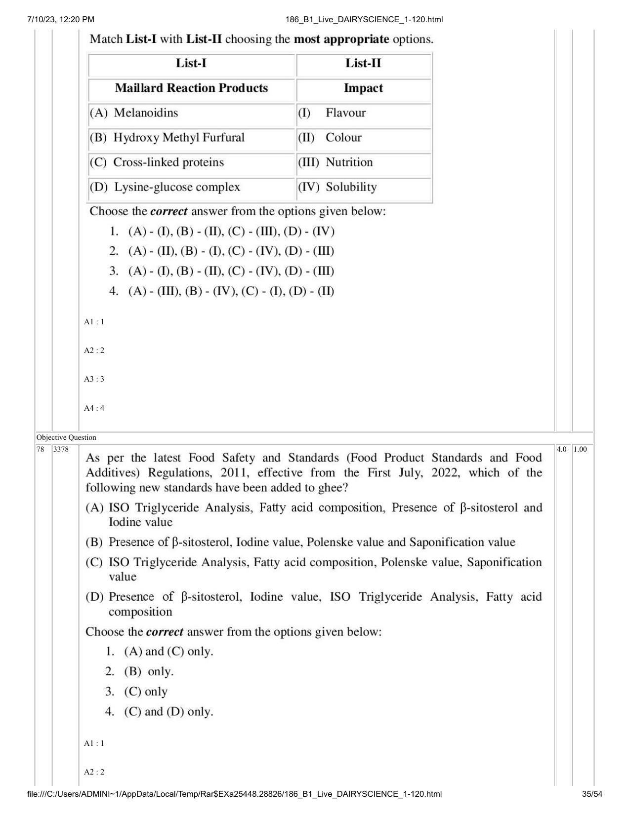 ICAR AIEEA PG 2023 DAIRY SCIENCE Question Paper - Page 35