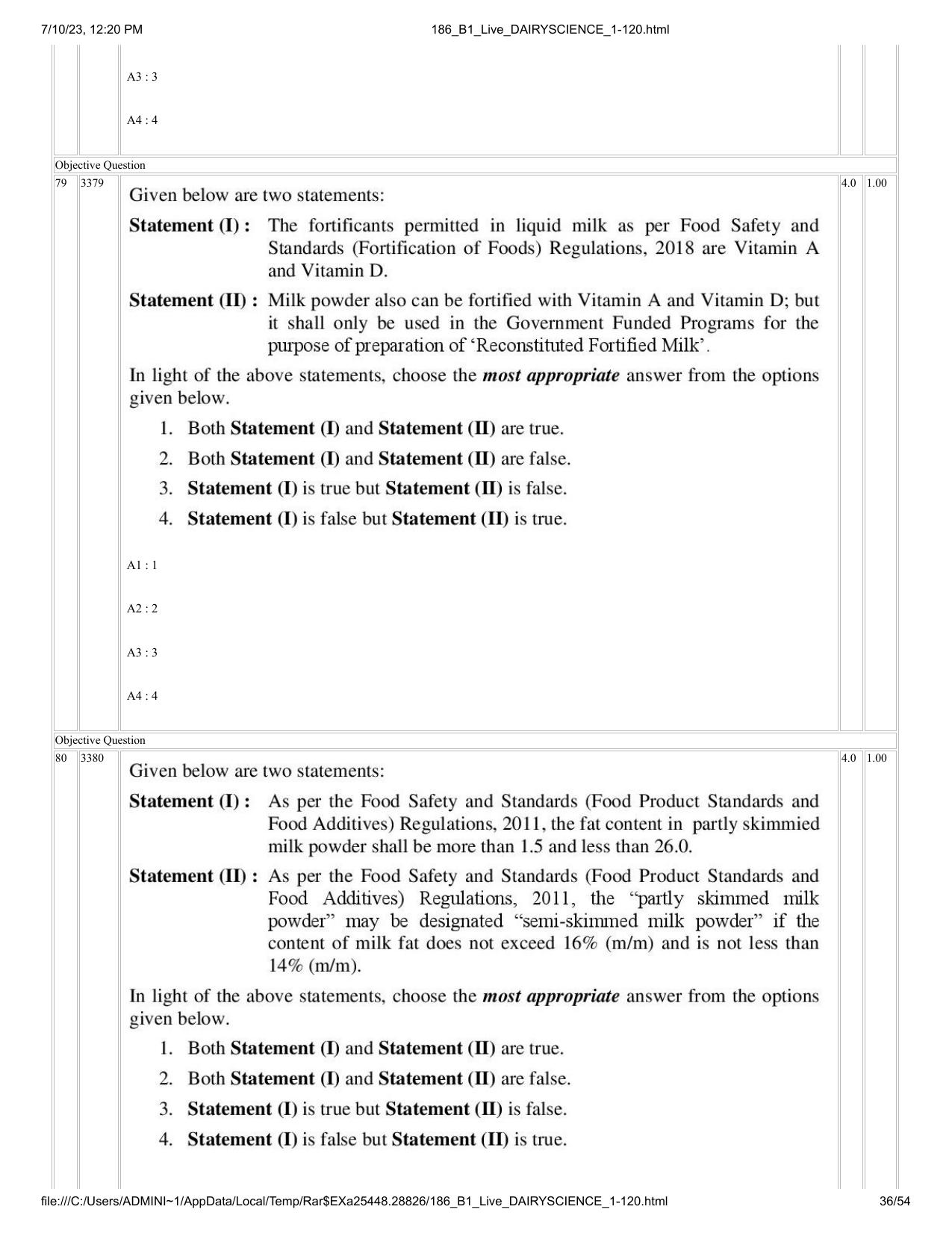 ICAR AIEEA PG 2023 DAIRY SCIENCE Question Paper - Page 36