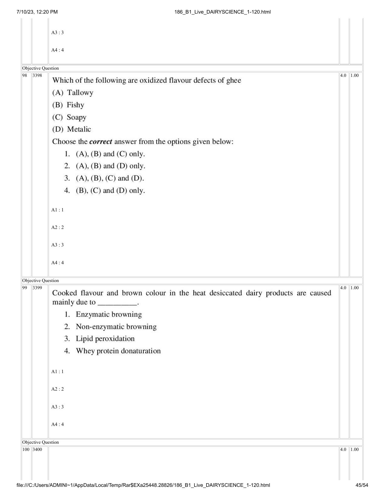 ICAR AIEEA PG 2023 DAIRY SCIENCE Question Paper - Page 45