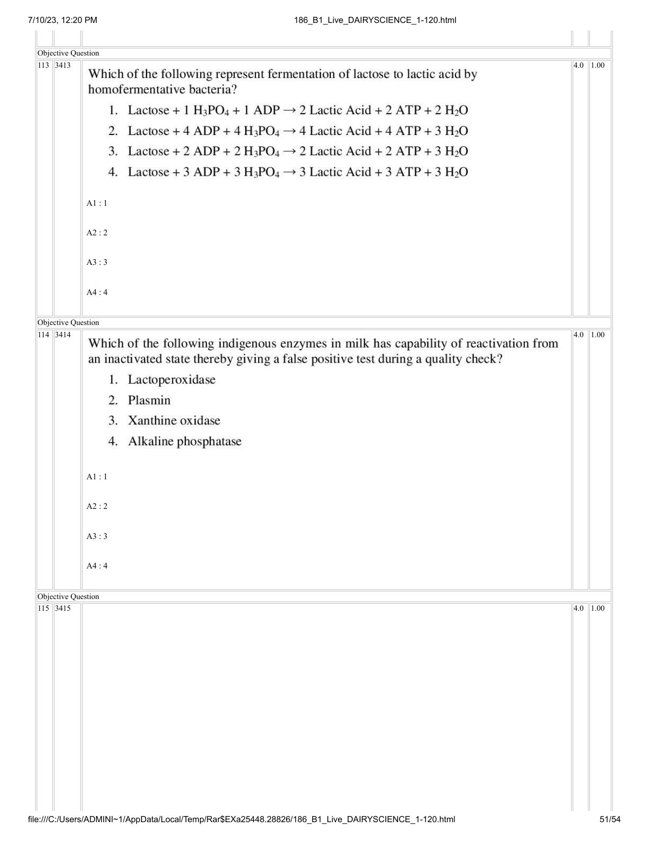 ICAR AIEEA PG 2023 DAIRY SCIENCE Question Paper - Page 51