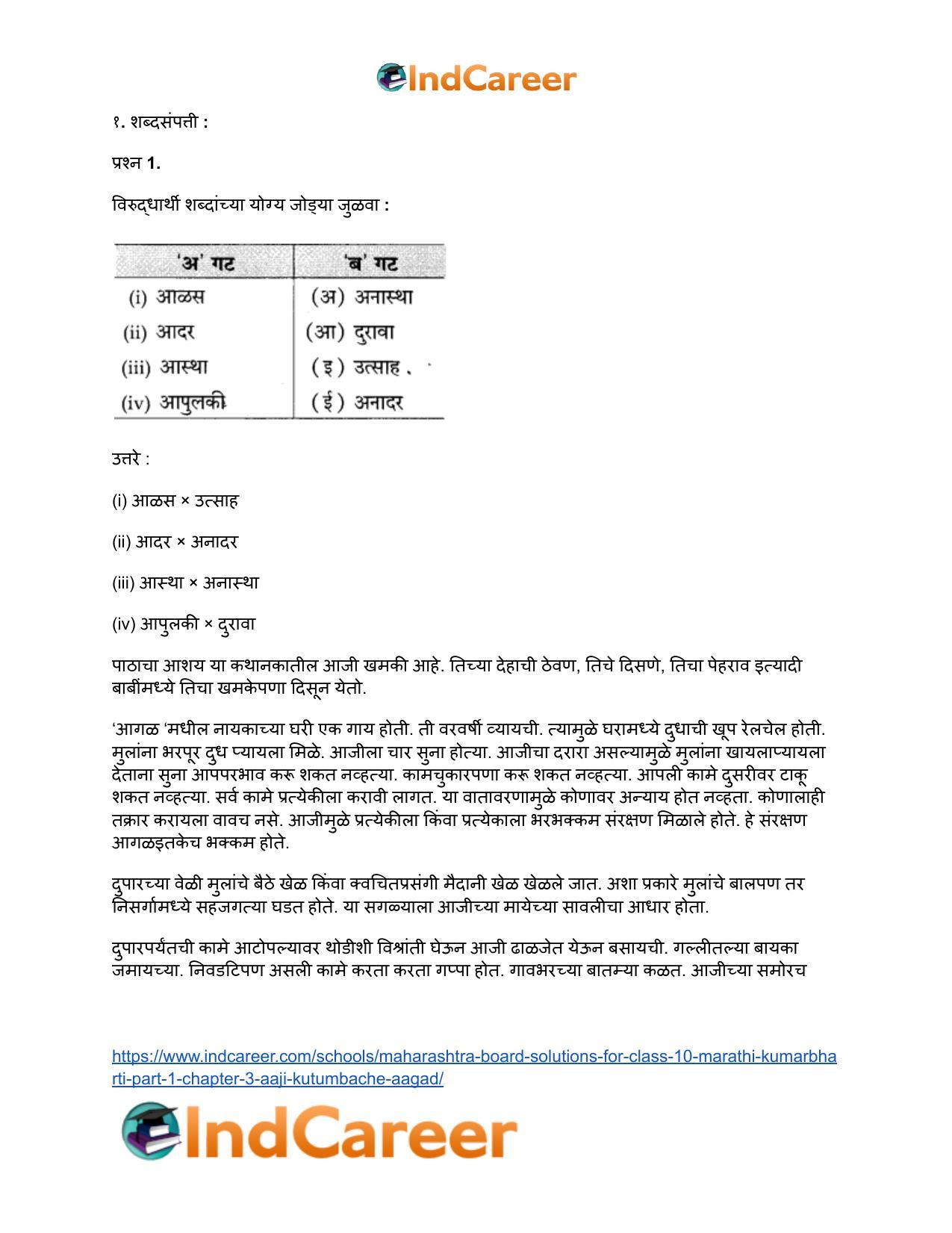 Maharashtra Board Solutions for Class 10- Marathi Kumarbharti (Part- 1): Chapter 3- आजी : कुटुंबाचं आगळ - Page 23