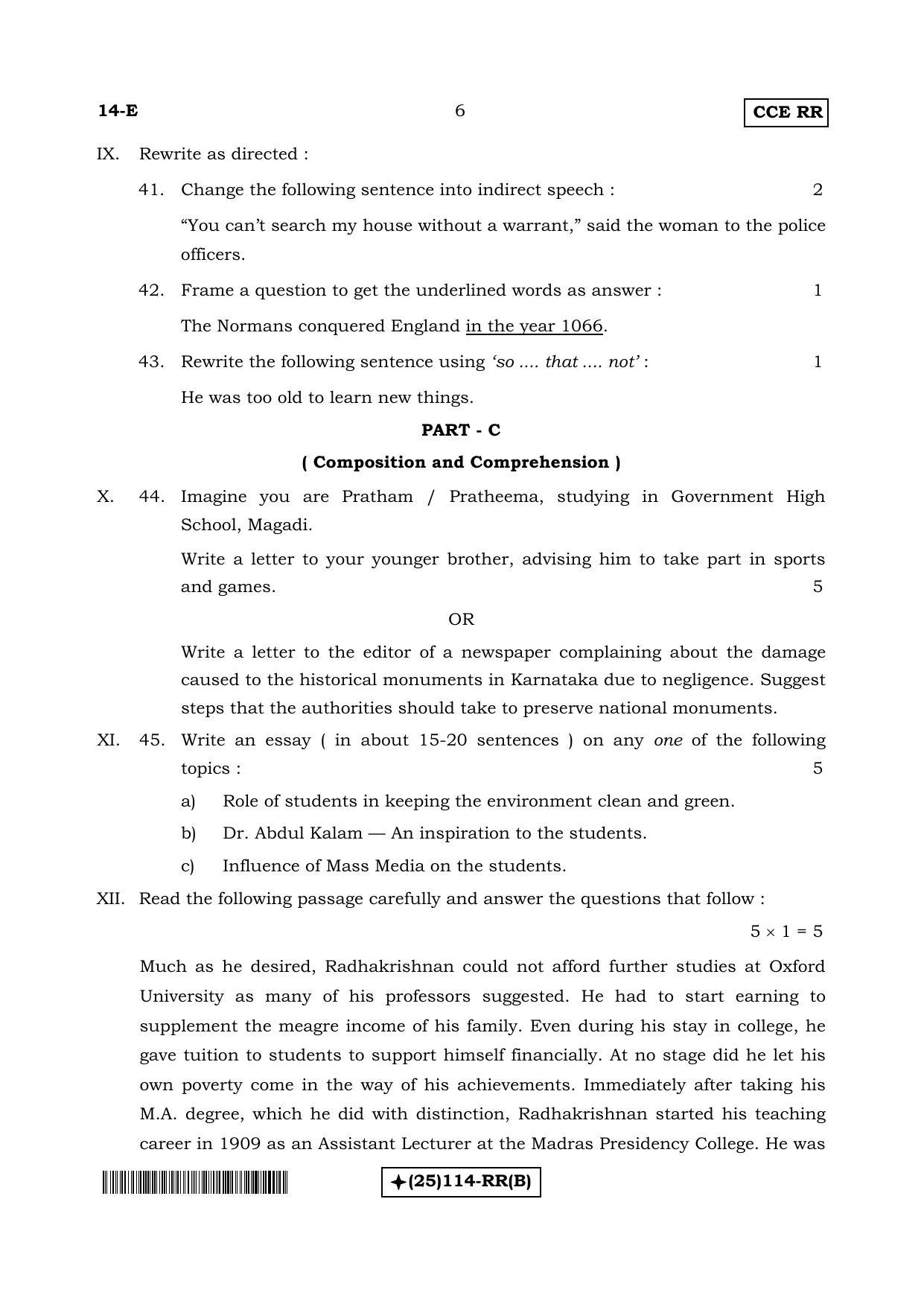Karnataka SSLC English - First Language - ENGLISH (14-E-(RR)-114-B_e1) (Supplementary) June 2019 Question Paper - Page 6