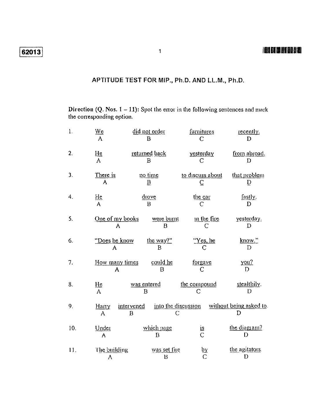 CUSAT CAT 2013 APTITUDE TEST FOR MIP., Ph.D. AND LL.M., Ph..D. Question Paper - Page 2