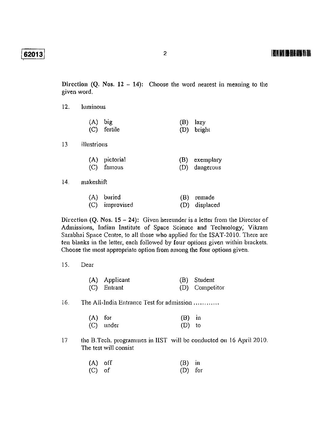 CUSAT CAT 2013 APTITUDE TEST FOR MIP., Ph.D. AND LL.M., Ph..D. Question Paper - Page 3