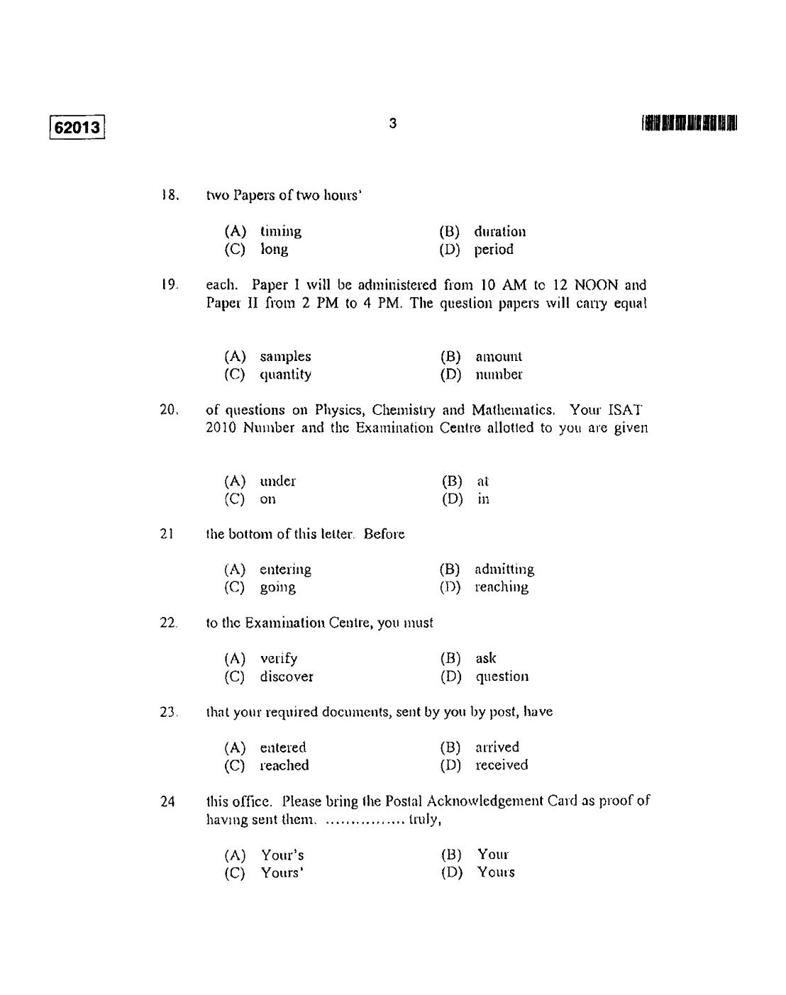 CUSAT CAT 2013 APTITUDE TEST FOR MIP., Ph.D. AND LL.M., Ph..D. Question Paper - Page 4
