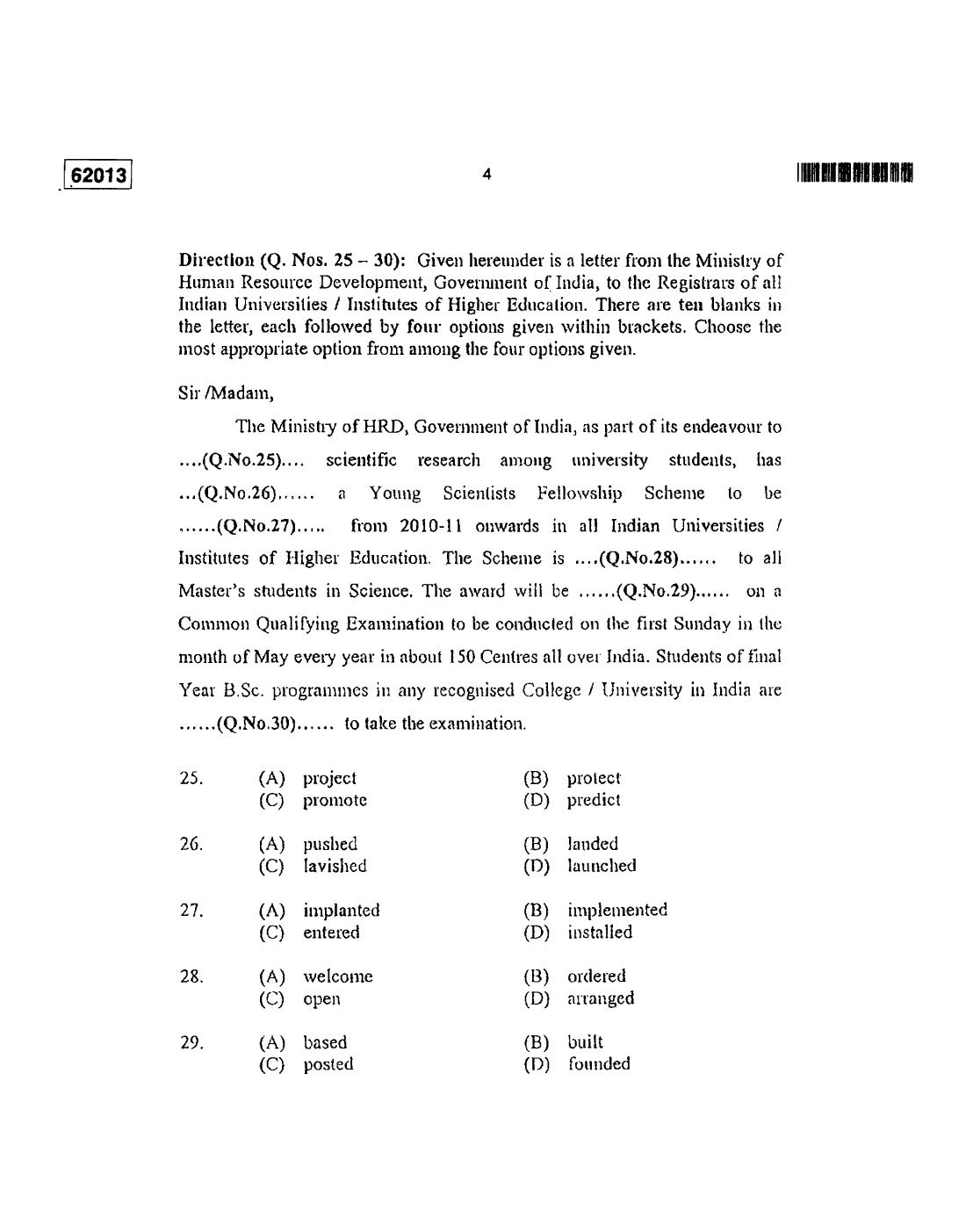 CUSAT CAT 2013 APTITUDE TEST FOR MIP., Ph.D. AND LL.M., Ph..D. Question Paper - Page 5