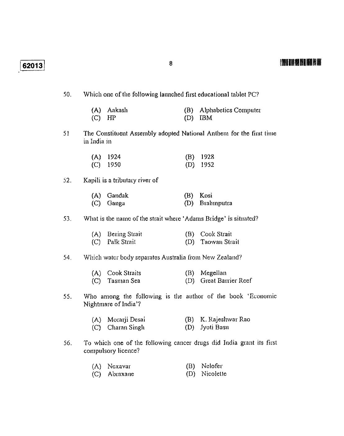 CUSAT CAT 2013 APTITUDE TEST FOR MIP., Ph.D. AND LL.M., Ph..D. Question Paper - Page 9