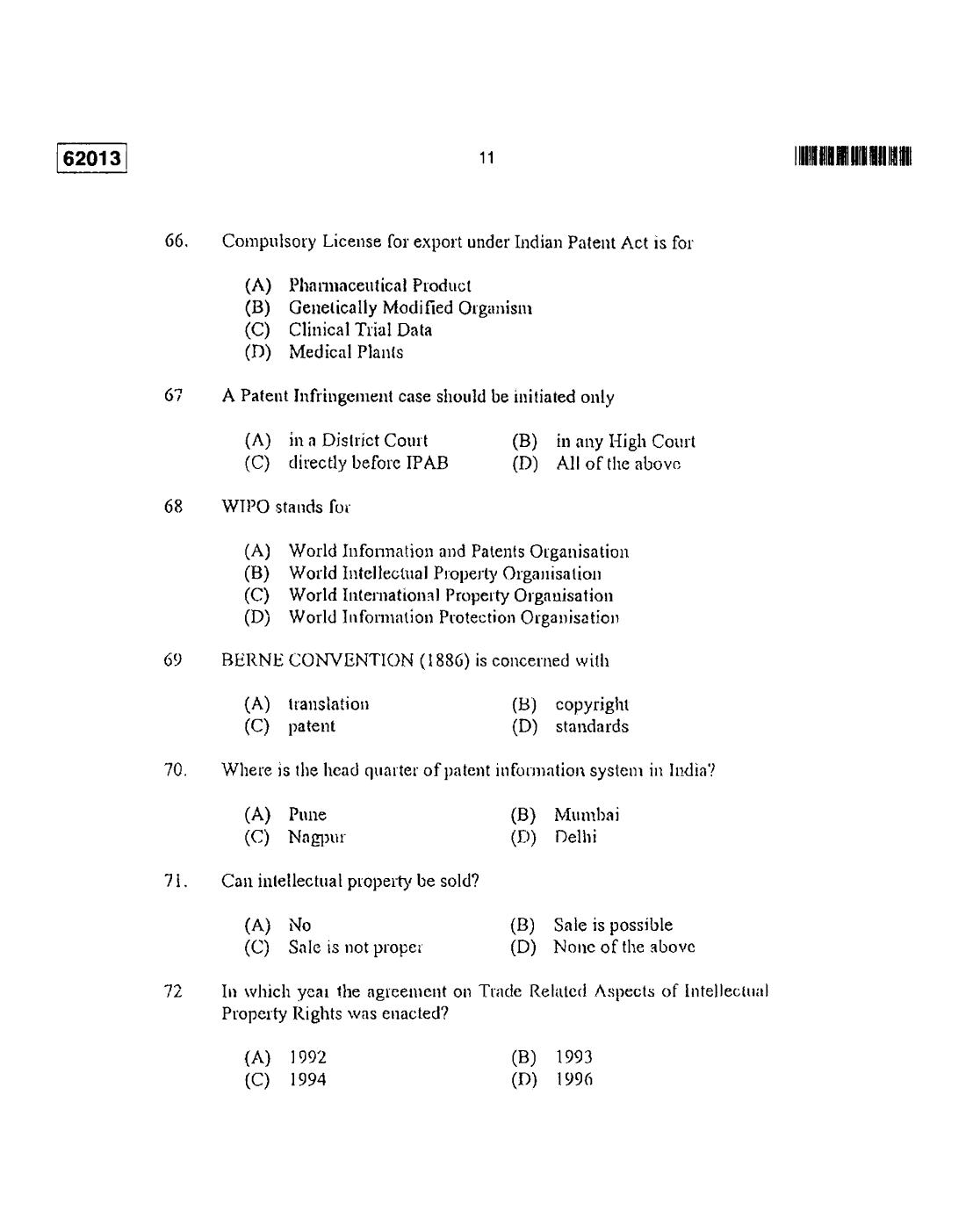 CUSAT CAT 2013 APTITUDE TEST FOR MIP., Ph.D. AND LL.M., Ph..D. Question Paper - Page 12