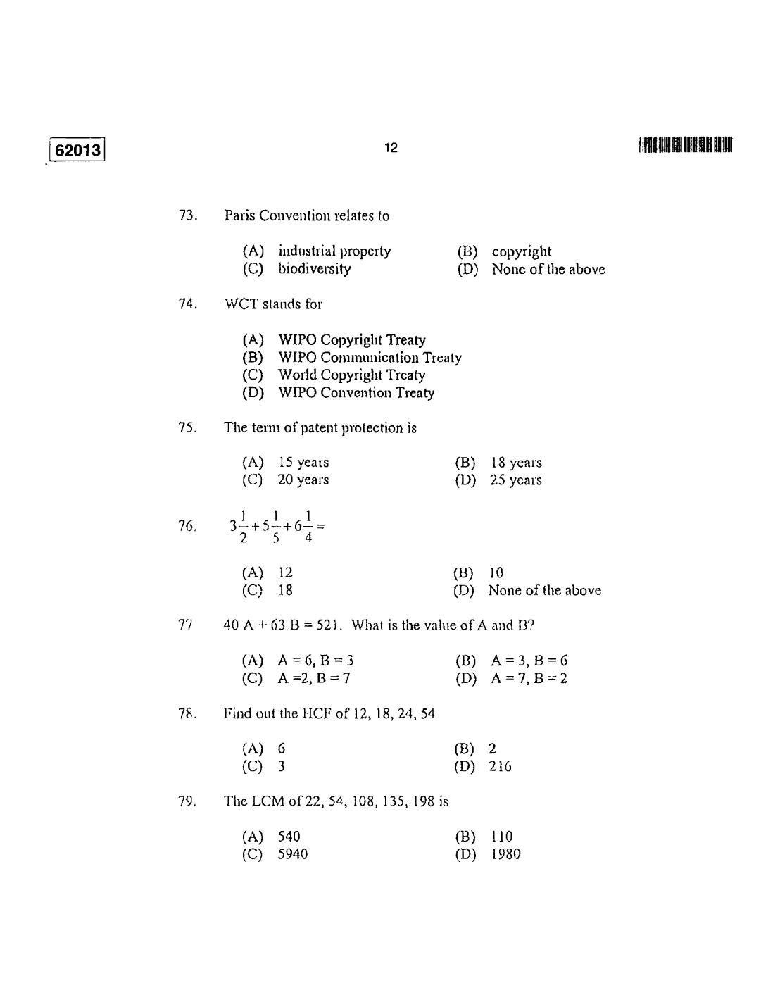 CUSAT CAT 2013 APTITUDE TEST FOR MIP., Ph.D. AND LL.M., Ph..D. Question Paper - Page 13