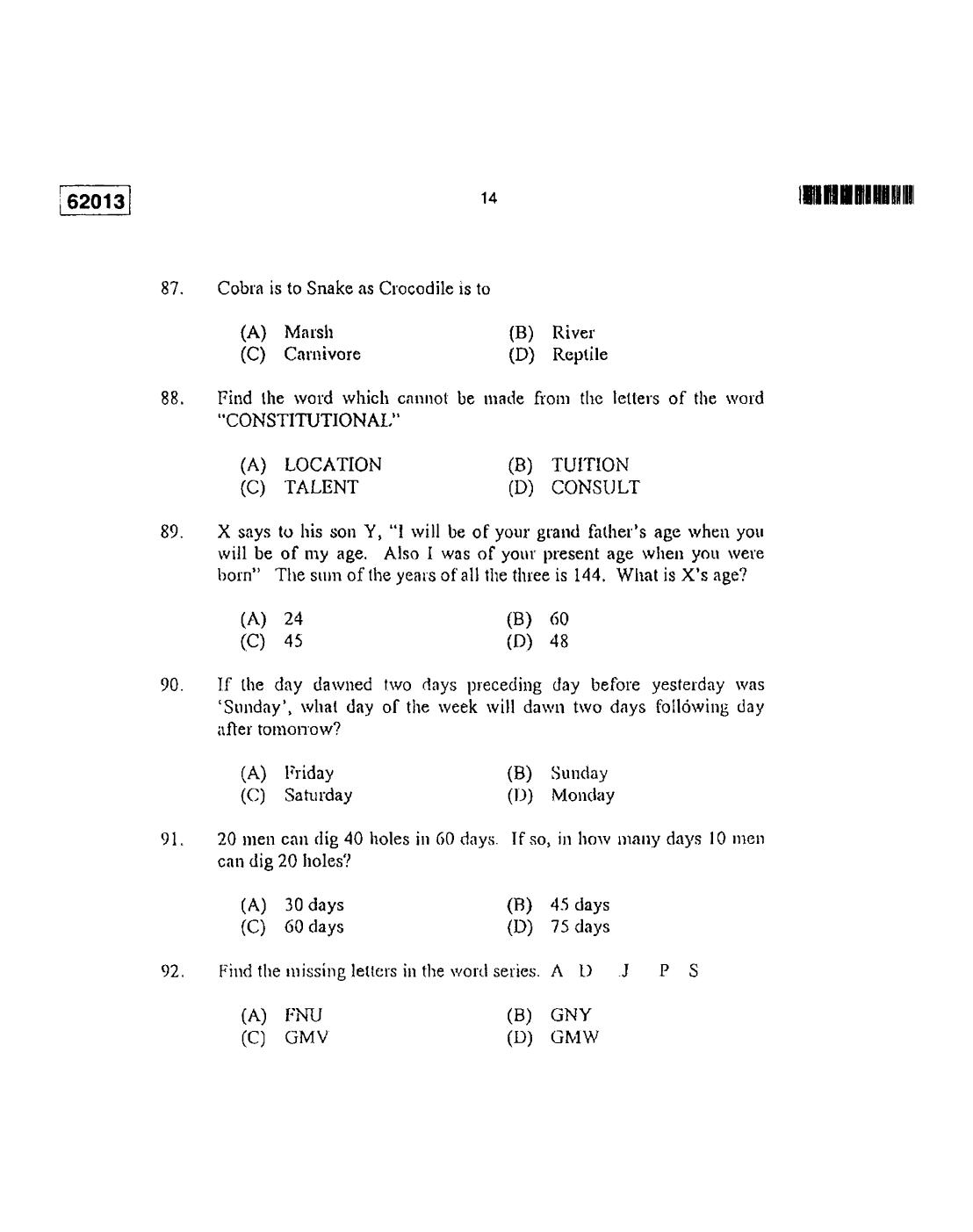 CUSAT CAT 2013 APTITUDE TEST FOR MIP., Ph.D. AND LL.M., Ph..D. Question Paper - Page 15