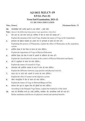 Bilaspur University Question Paper 2021-2022:Bachelor Of Physical Education  (Second Year) Yoga Education Paper 1