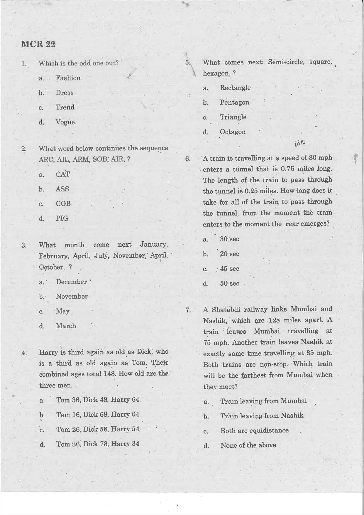 TANCET 2022 MCA Question Papers - Page 1