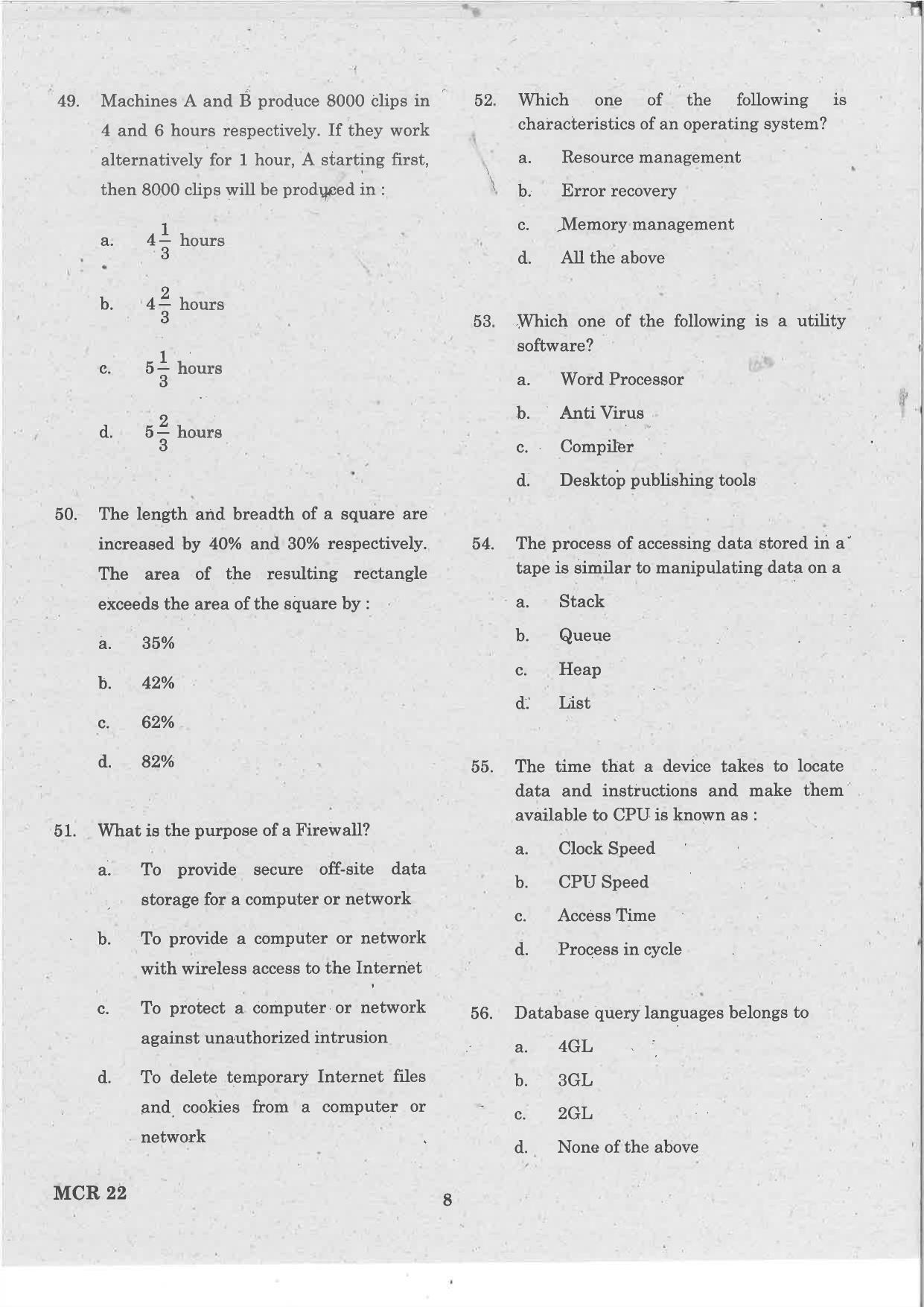 TANCET 2022 MCA Question Papers - Page 8