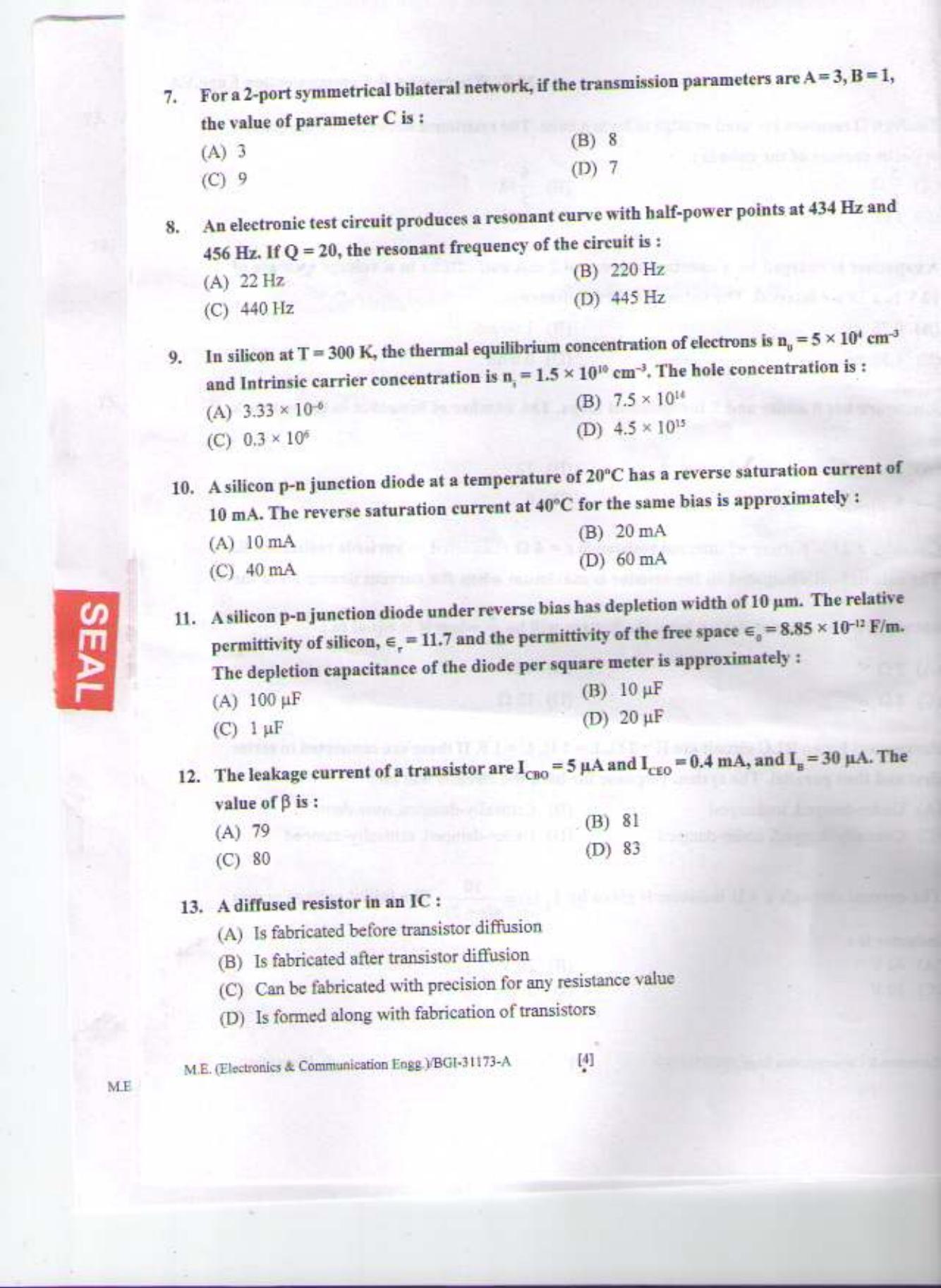 PU CET PG 2015: M.E (Electronics & Communication Engg.) Question Paper - Page 3