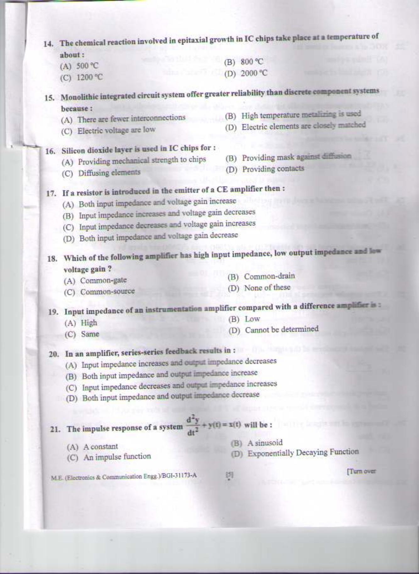 PU CET PG 2015: M.E (Electronics & Communication Engg.) Question Paper - Page 4