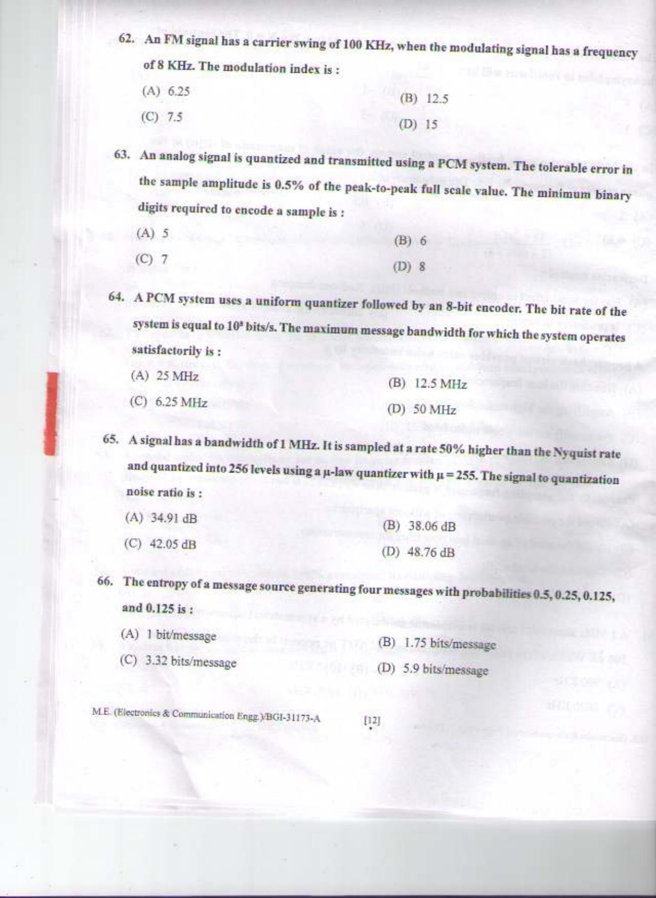 PU CET PG 2015: M.E (Electronics & Communication Engg.) Question Paper - Page 11
