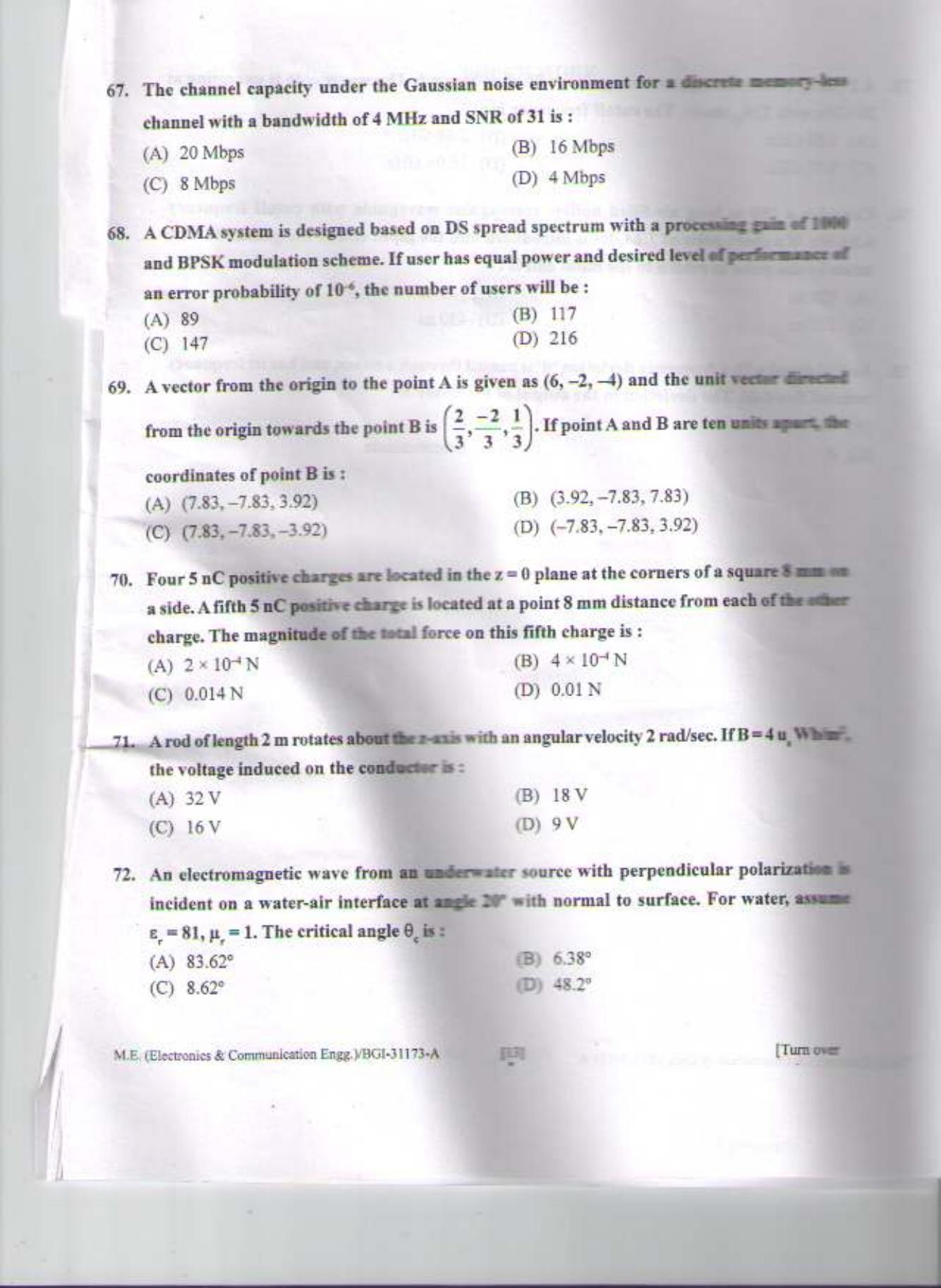 PU CET PG 2015: M.E (Electronics & Communication Engg.) Question Paper - Page 12