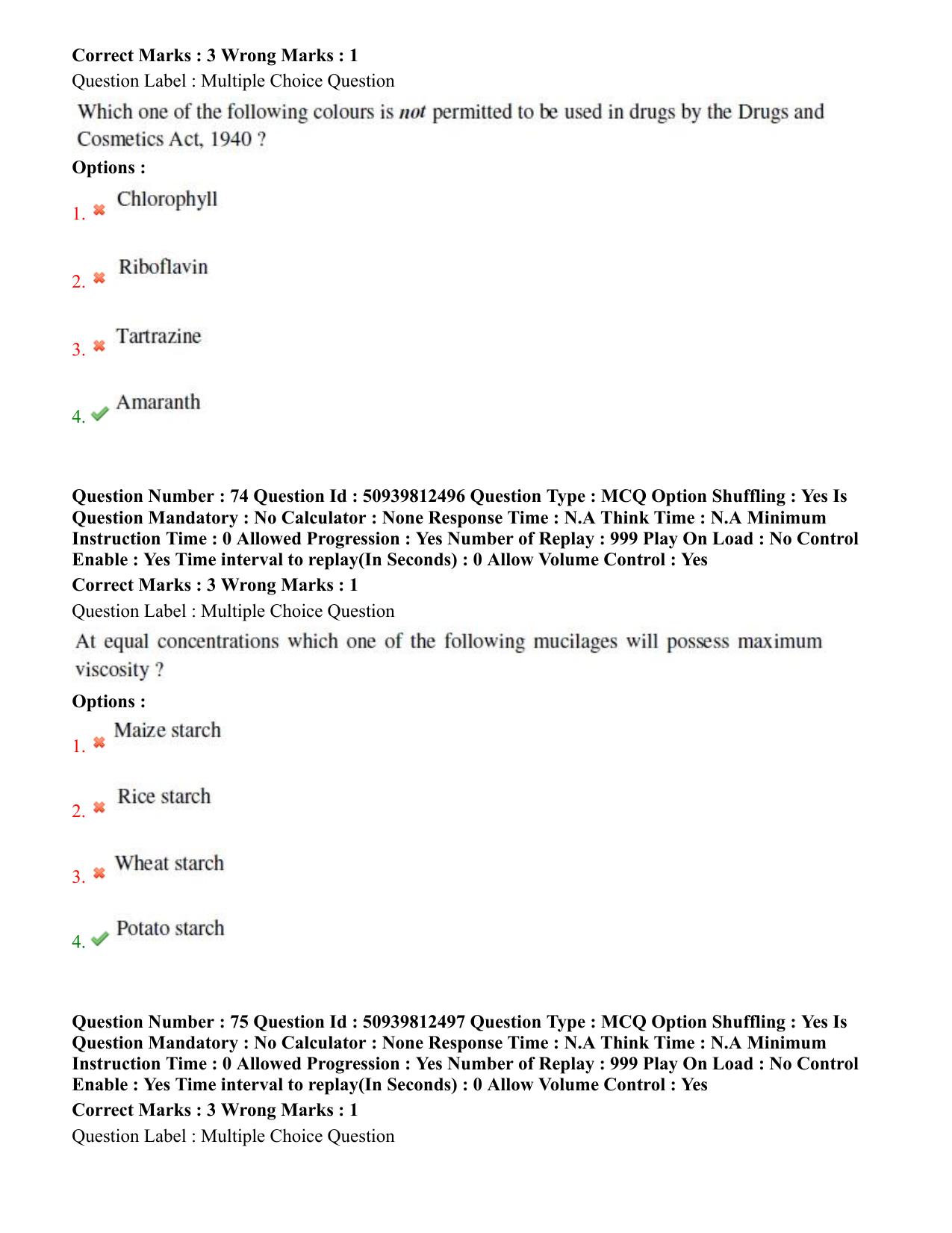 BHU RET Medicinal Chemistry 2020 Question Paper - Page 44