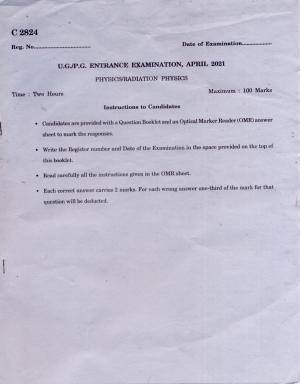 CUCAT 2021 M.Sc. Physics, M.Sc. Radiation Physics & M.Sc Physics (Nanoscience) Question Paper