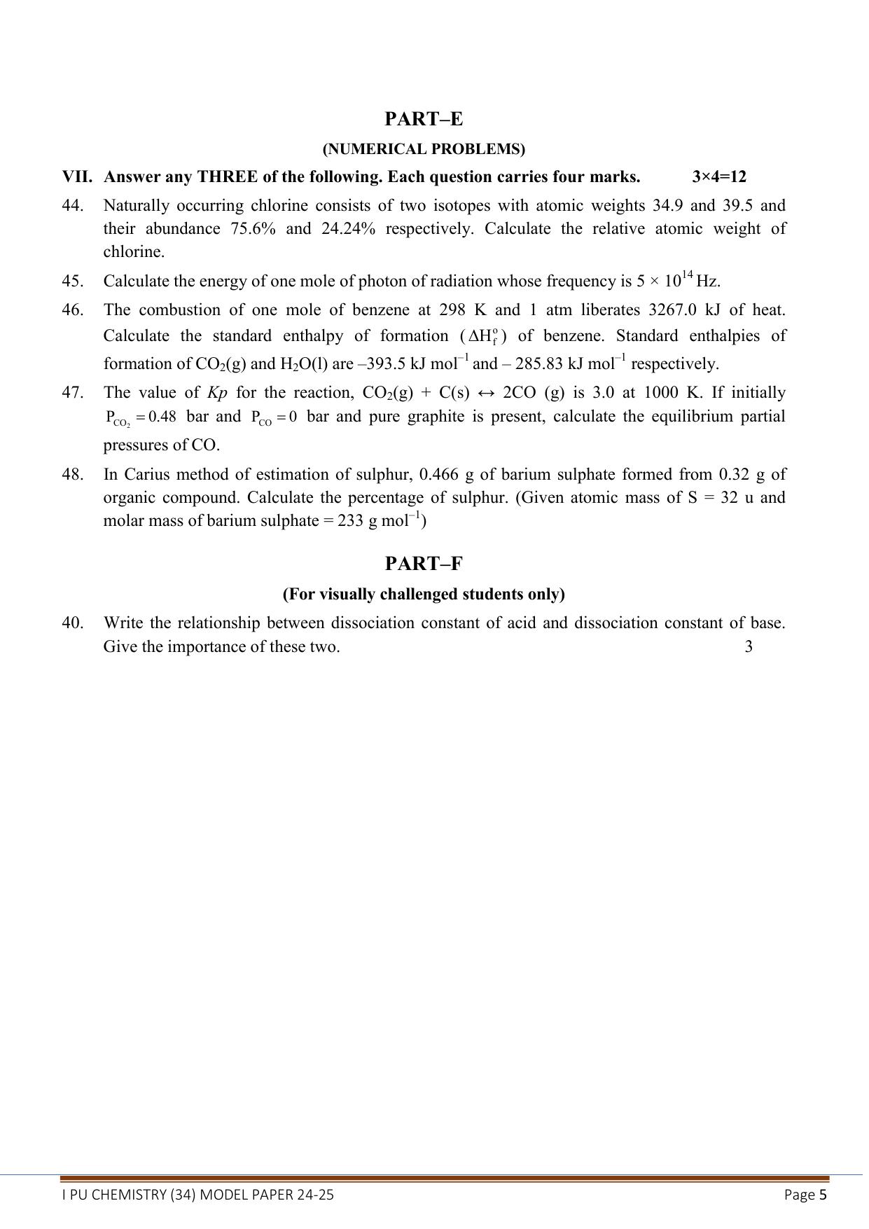 Karnataka 1st PUC Chemistry Model Question Paper 2025 - Page 5