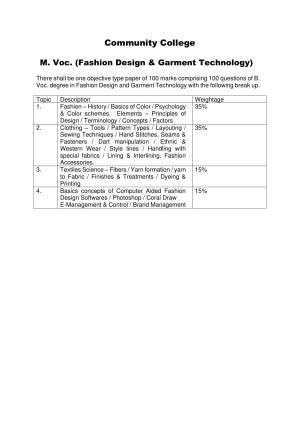 AMU Entrance Exam: M. Voc. - Fashion Design & Garment Technology Syllabus