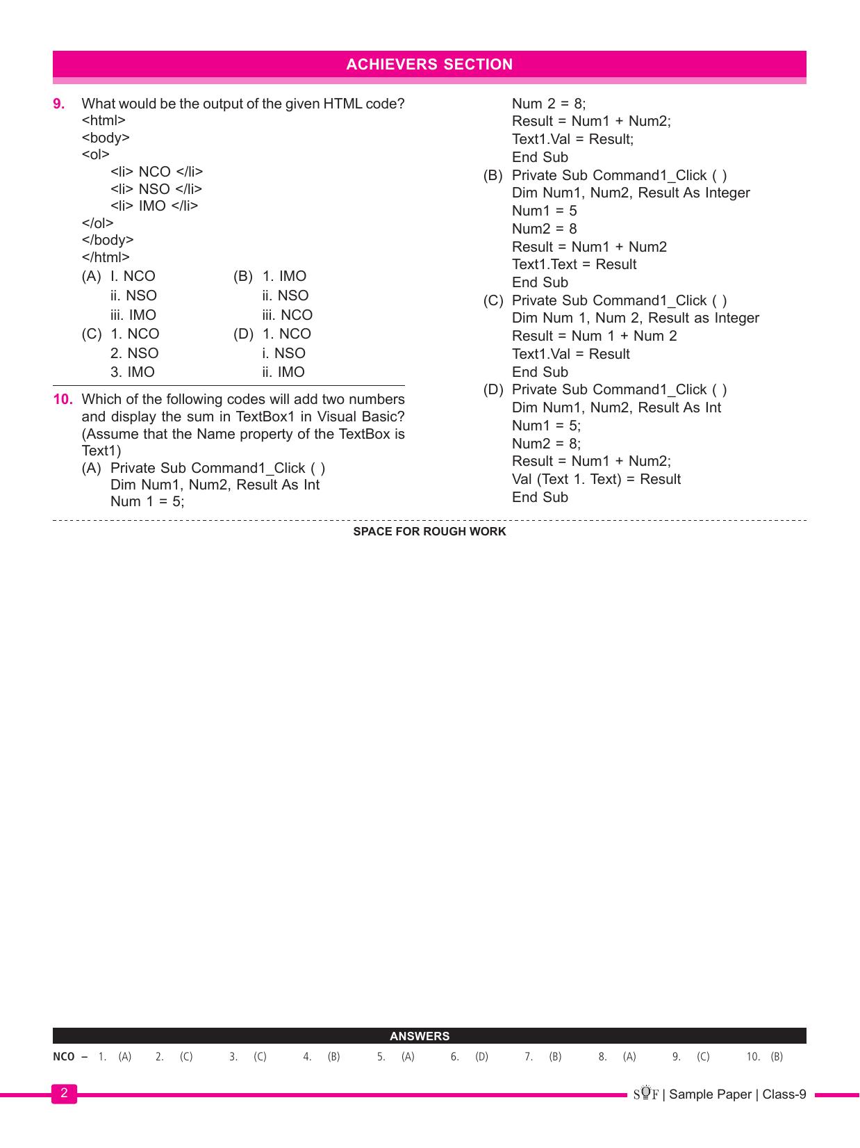 SOF NCO 2024 Class 9 Sample Paper IndCareer Docs