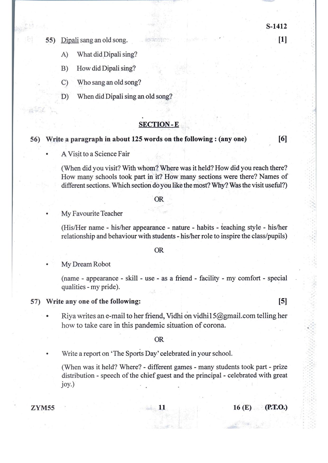 Gujarat Board Class 10th English S.L. July 2022 Question Paper - Page 11