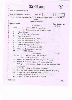 AP Inter 2nd Year Vocational Question Paper March - 2020 - Measuring Instruments Consumer Power Electronics - II (old)