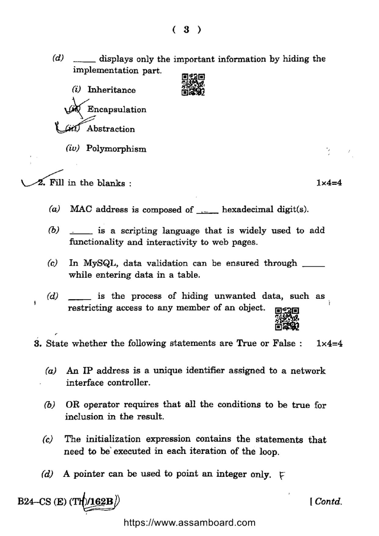SEBA HSLC Computer Science (Elective) Question Paper 2024 - Page 3