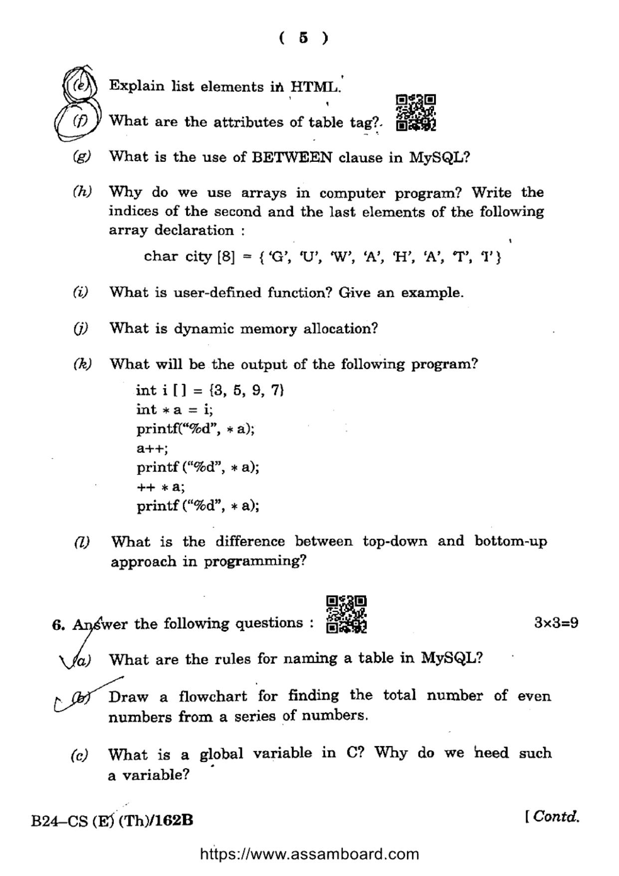 SEBA HSLC Computer Science (Elective) Question Paper 2024 - Page 5
