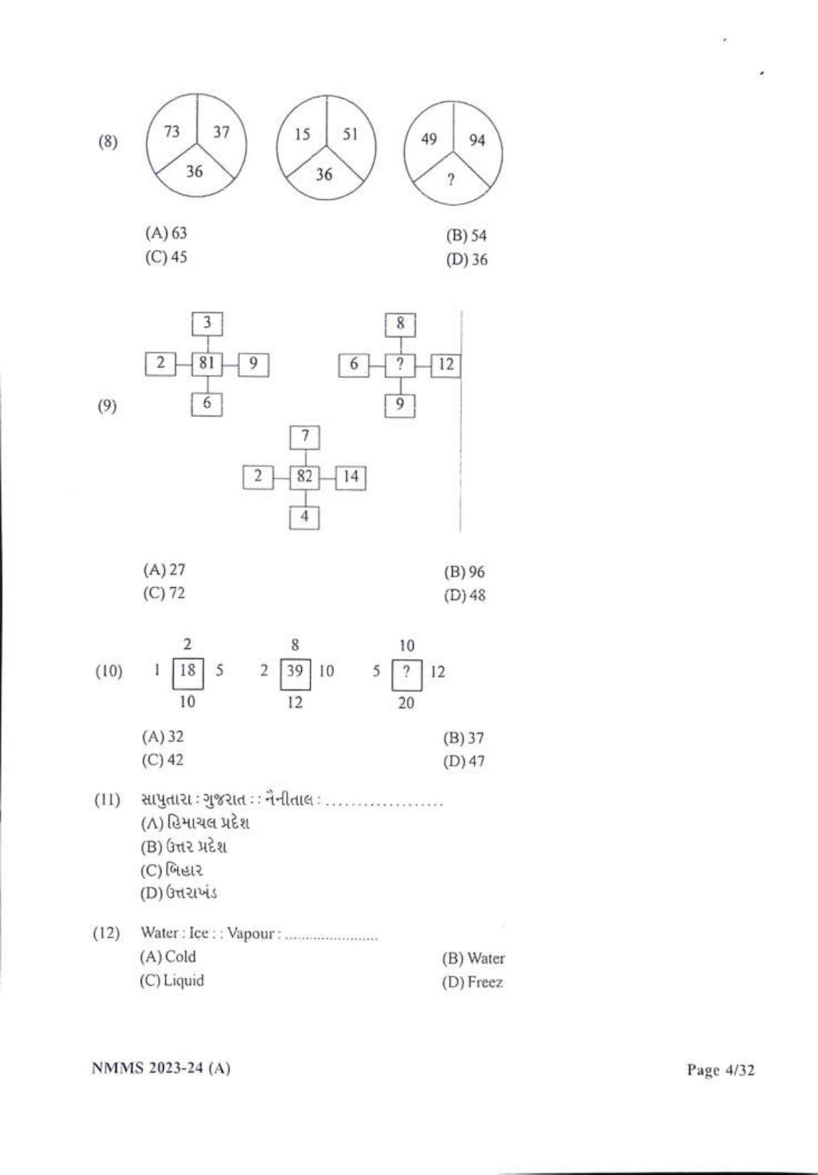 Gujarat NMMS 2024 SAT Gujrati Medium SET A Question Paper - Page 4