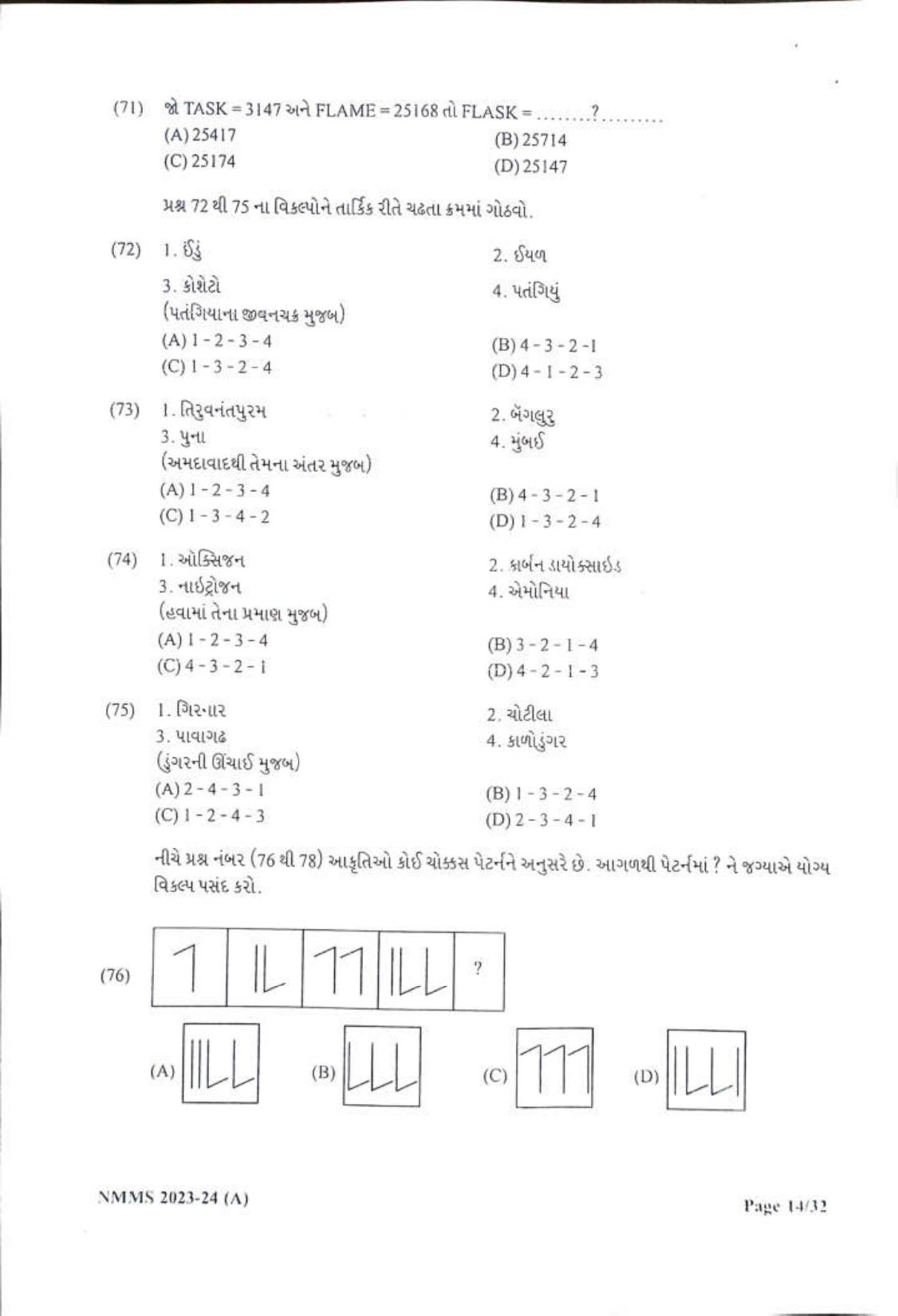 Gujarat NMMS 2024 SAT Gujrati Medium SET A Question Paper - Page 14